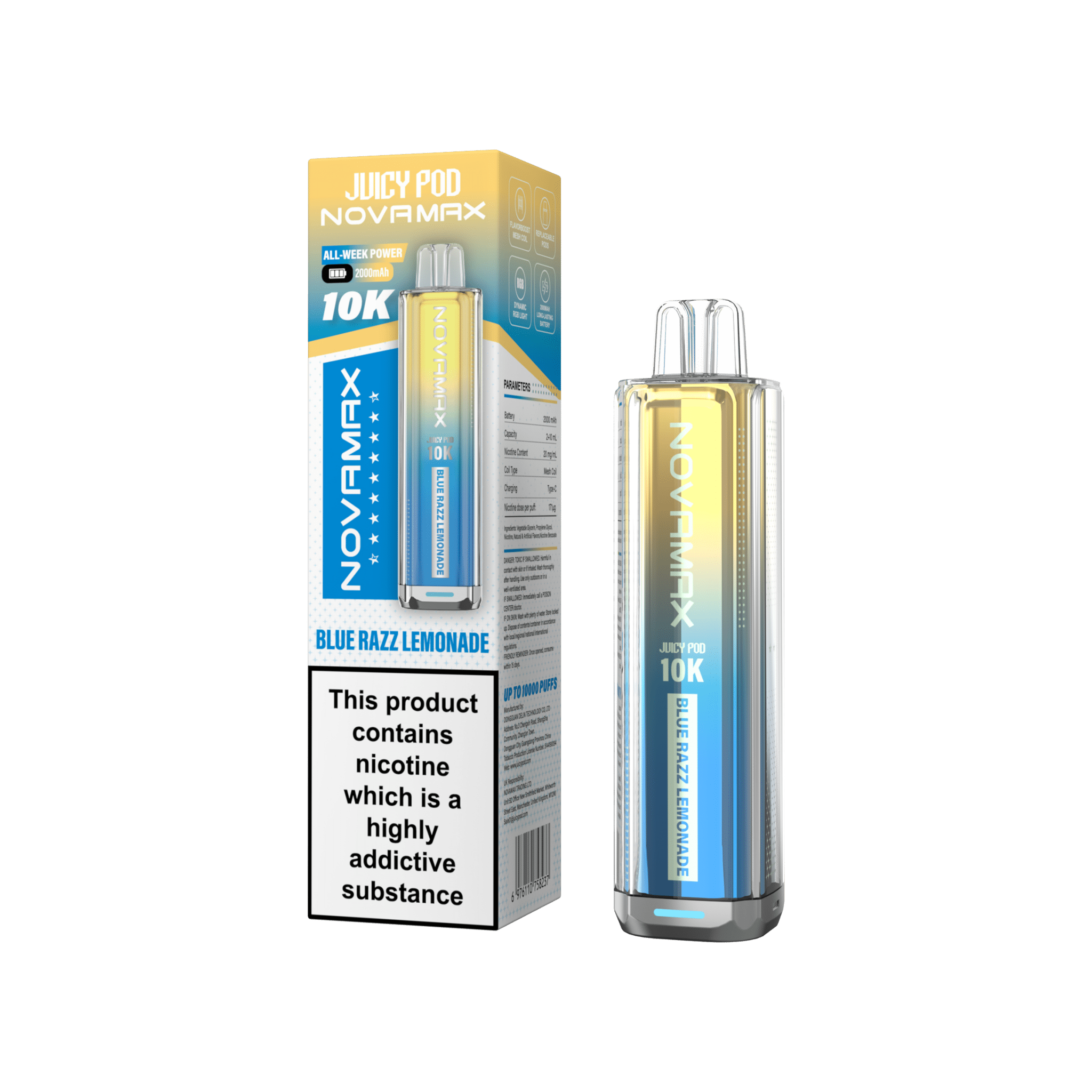 Juicy Pod Novamax 10k Prefilled Pod Vape Kit Pack of 5 - Blue Razz Lemonade