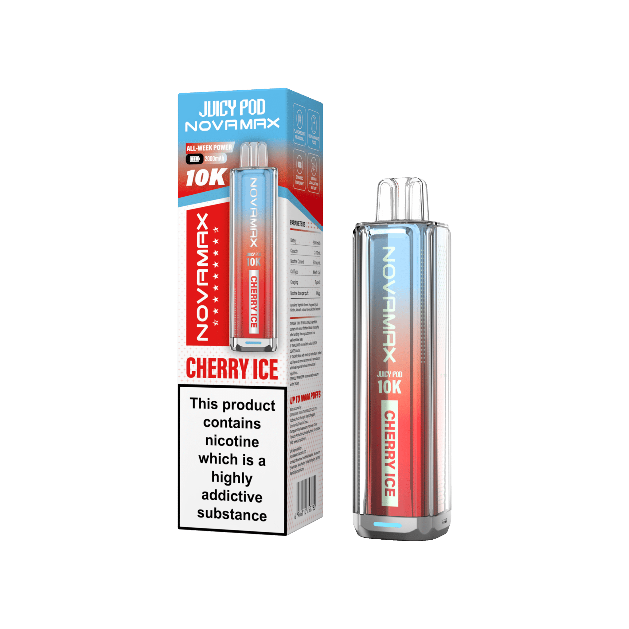 Juicy Pod Novamax 10k Prefilled Pod Vape Kit Pack of 5 - Cherry Ice