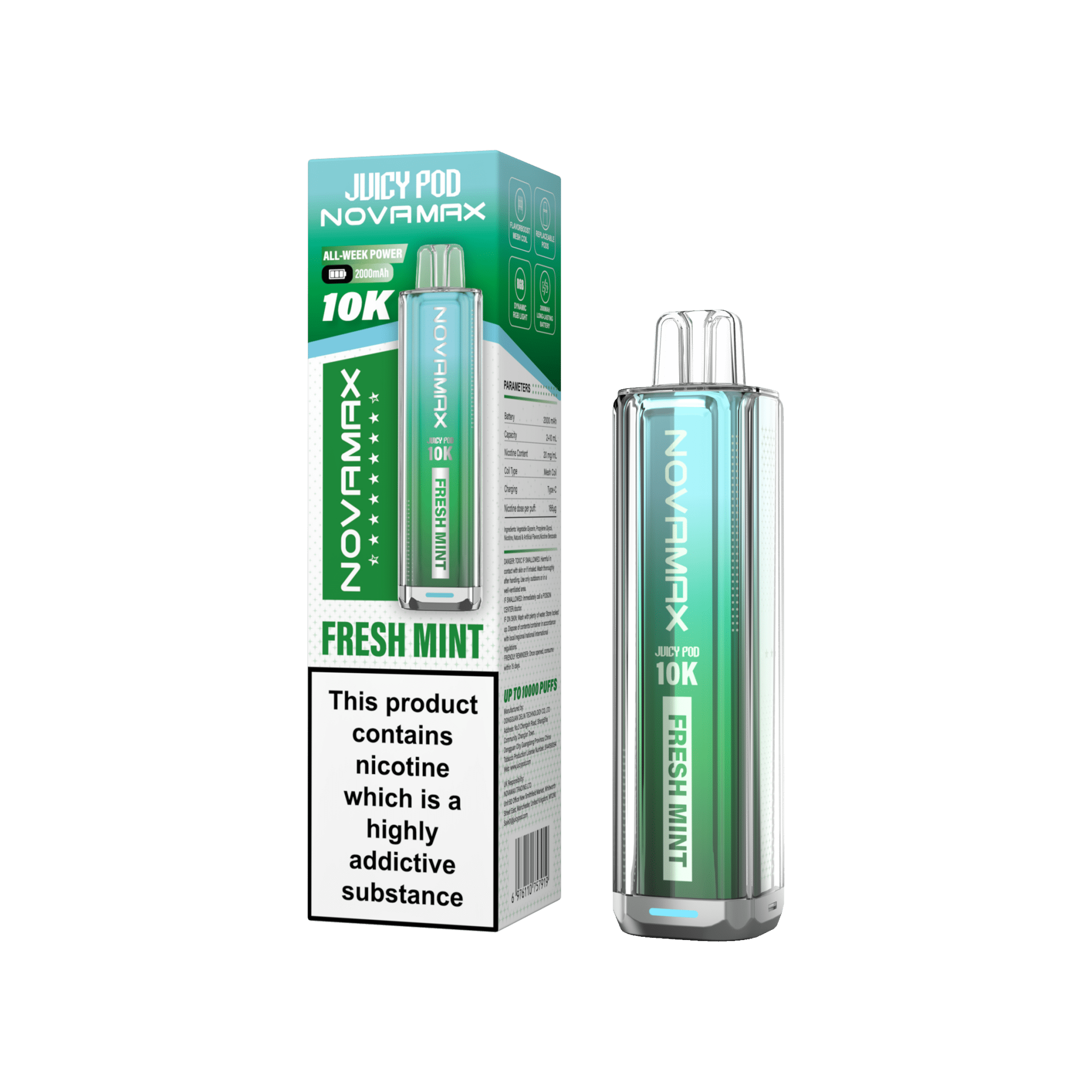 Juicy Pod Novamax 10k Prefilled Pod Vape Kit Pack of 5 - Fresh Mint