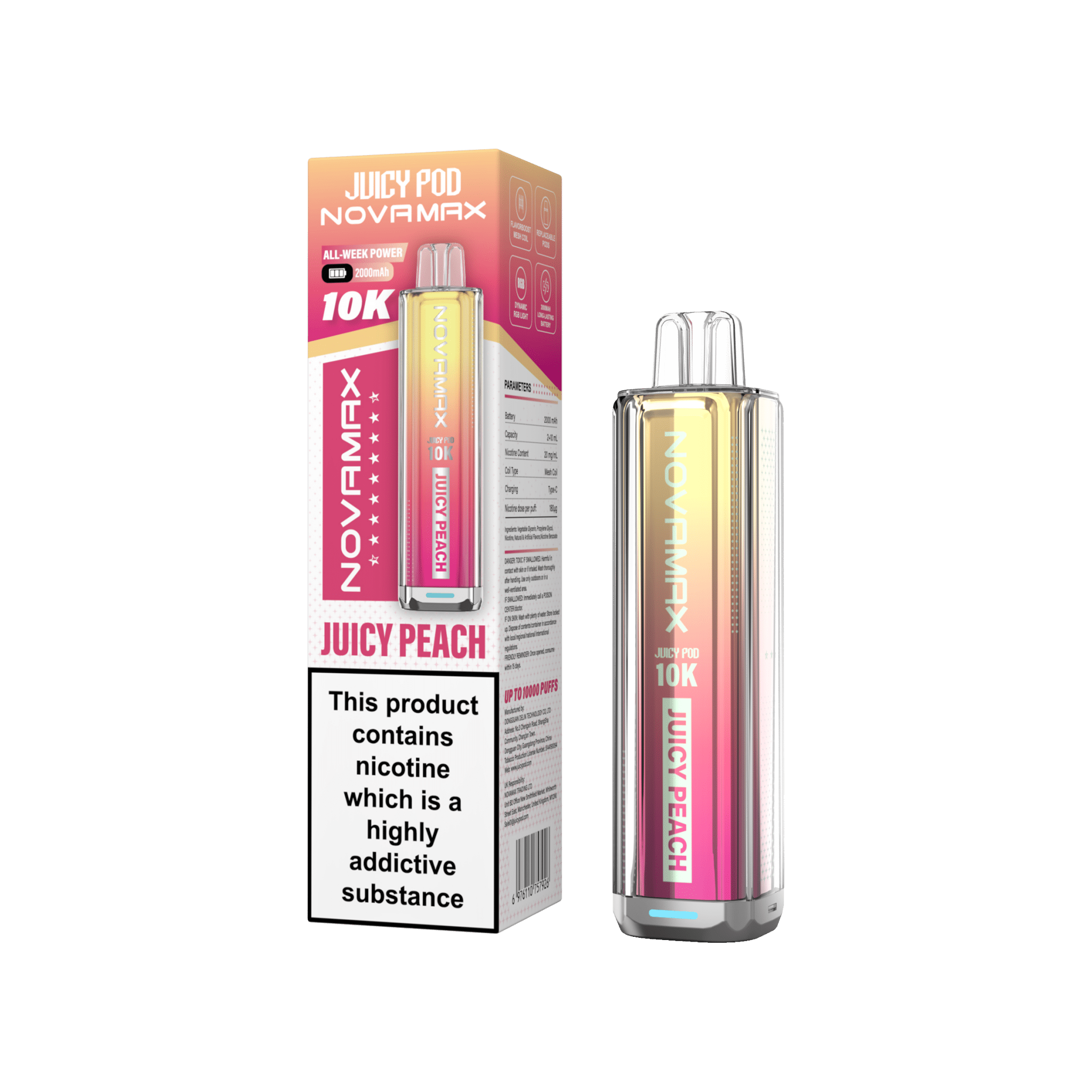 Juicy Pod Novamax 10k Prefilled Pod Vape Kit Pack of 5 - Juicy Peach