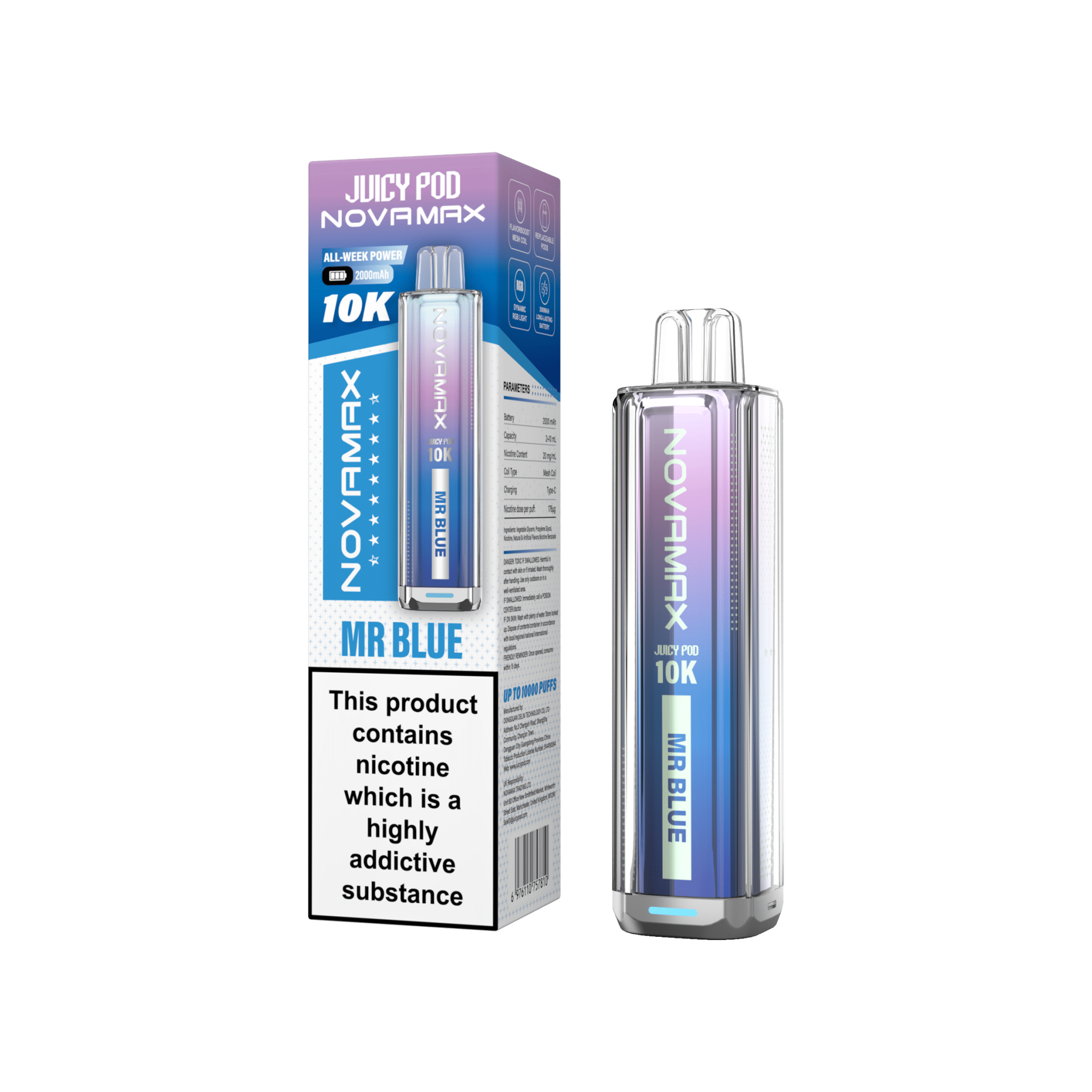 Juicy Pod Novamax 10k Prefilled Pod Vape Kit Pack of 5 - Mr Blue
