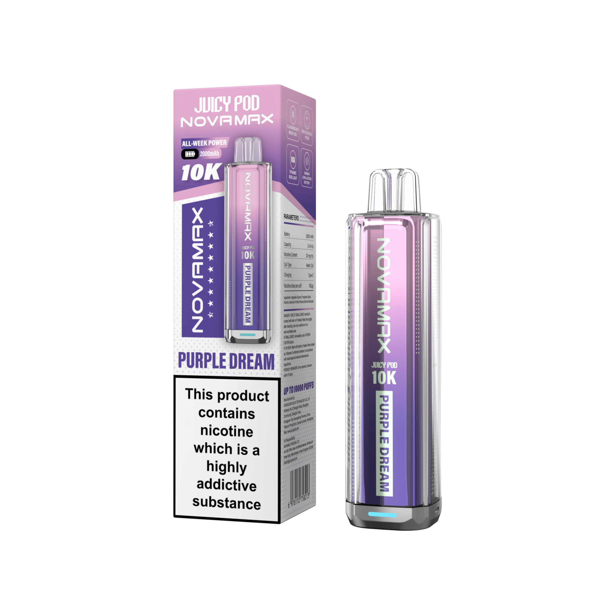 Juicy Pod Novamax 10k Prefilled Pod Vape Kit Pack of 5 - Purple Dream