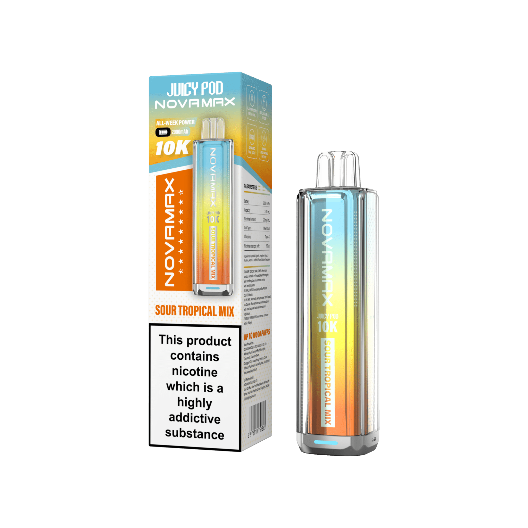 Juicy Pod Novamax 10k Prefilled Pod Vape Kit Pack of 5 - Sour Tropical Mix