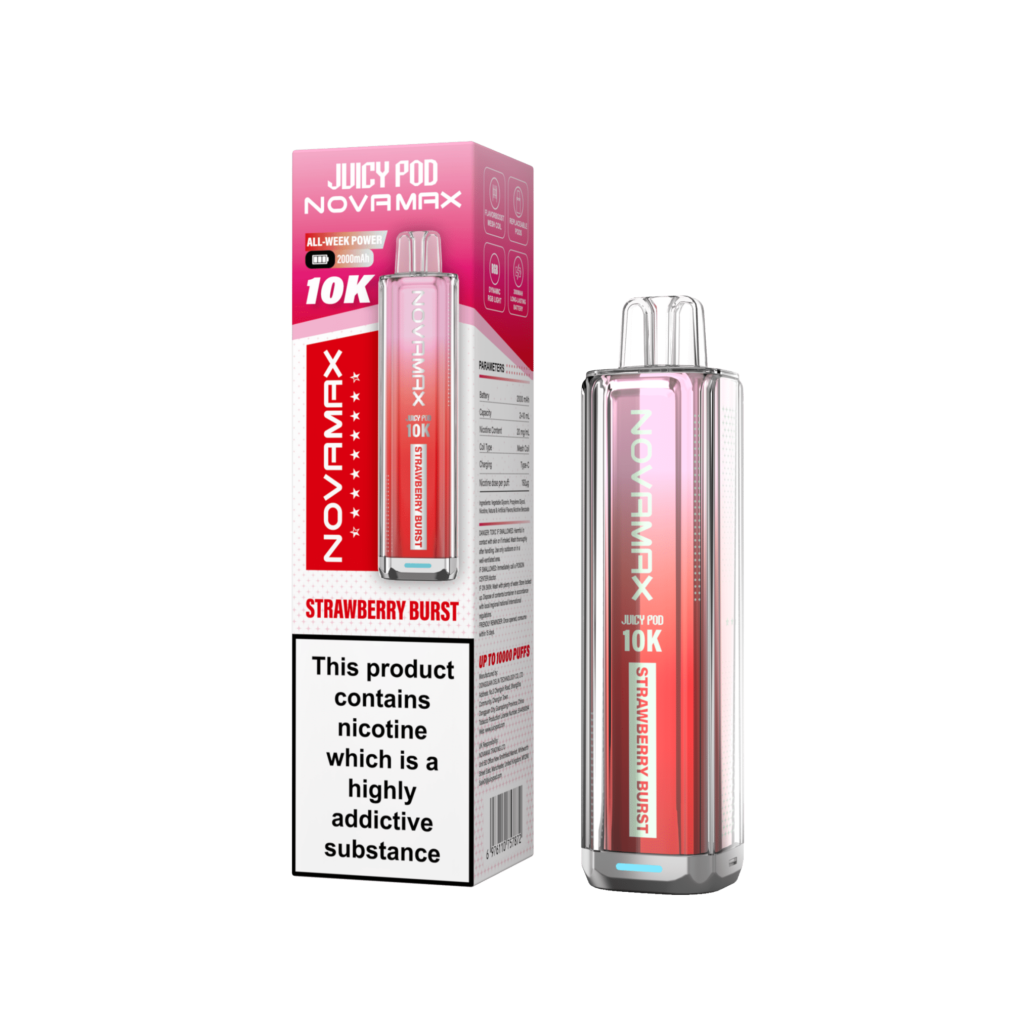 Juicy Pod Novamax 10k Prefilled Pod Vape Kit Pack of 5 - Strawberry Burst