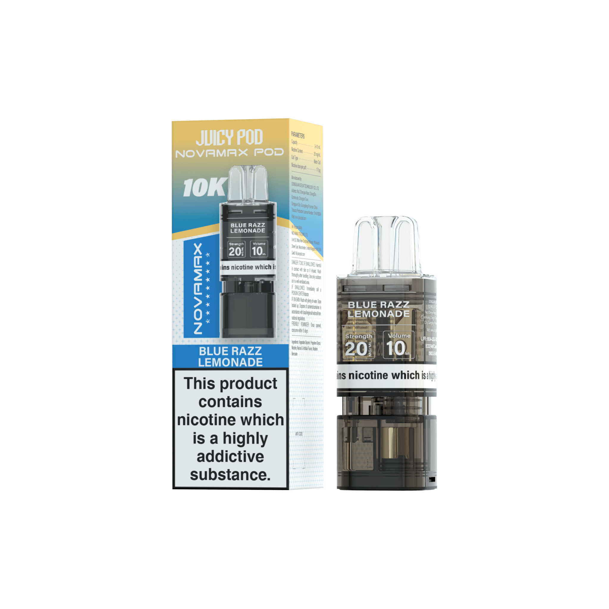Juicy Pod Novamax 10k Replacement Pods - 10 pack - Blue Razz Lemonade