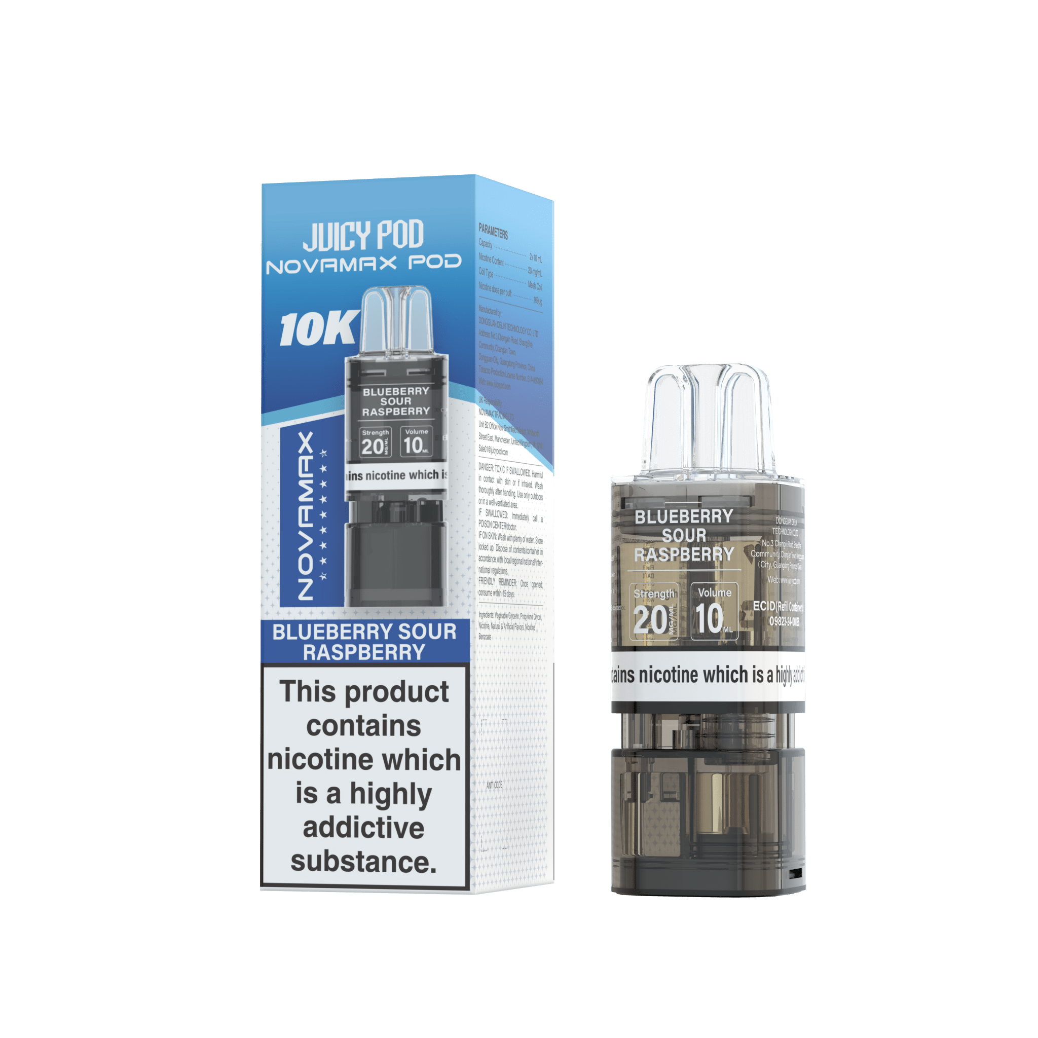 Juicy Pod Novamax 10k Replacement Pods - 10 pack - Blueberry Sour Raspberry