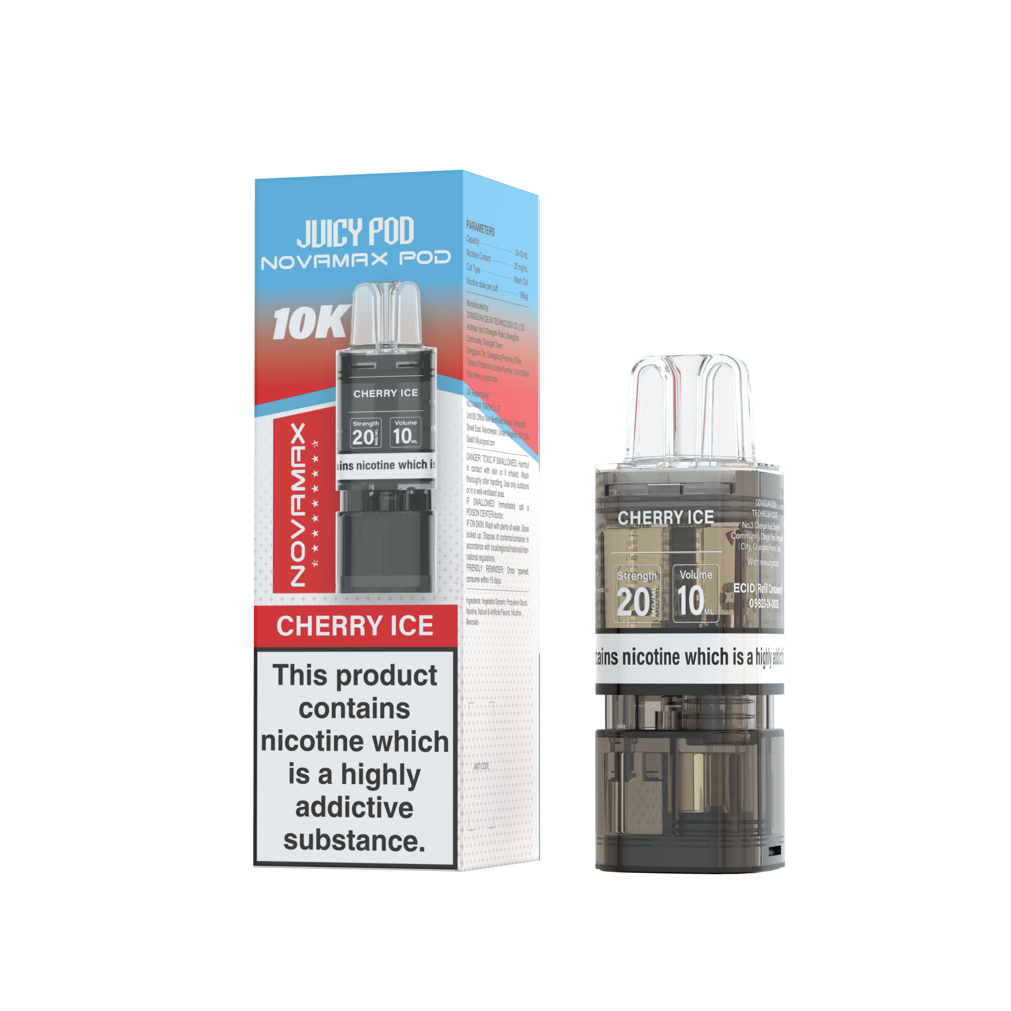 Juicy Pod Novamax 10k Replacement Pods - 10 pack - Cherry Ice