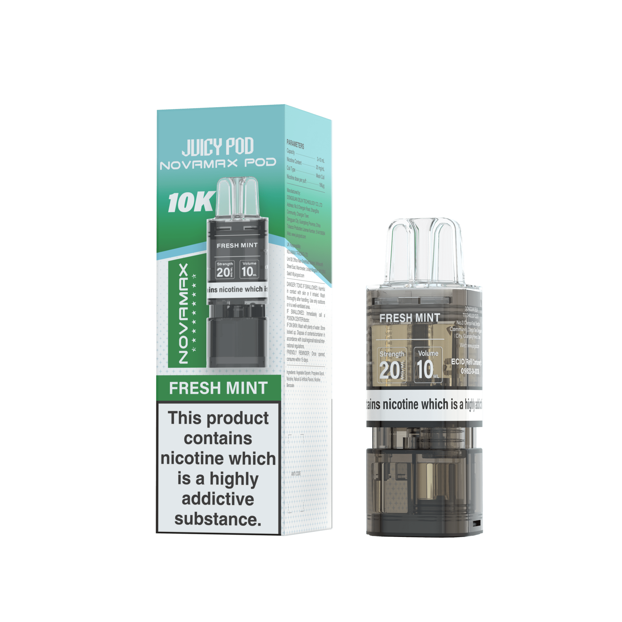 Juicy Pod Novamax 10k Replacement Pods - 10 pack - Fresh Mint