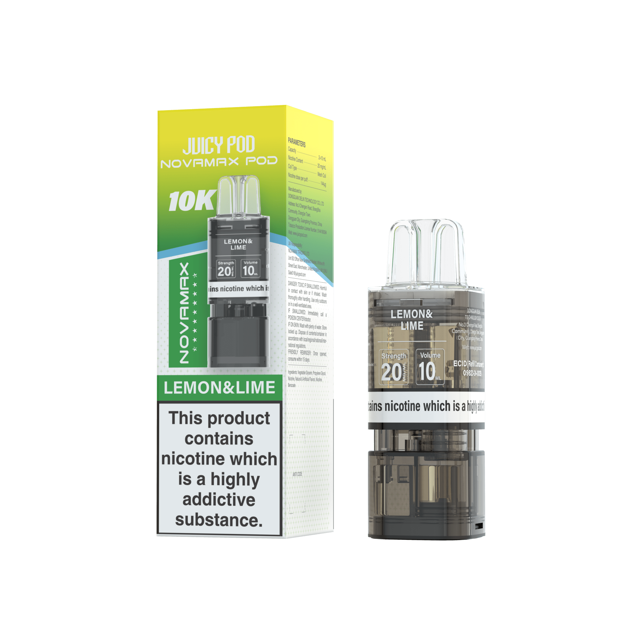 Juicy Pod Novamax 10k Replacement Pods - 10 pack - Lemon & Lime