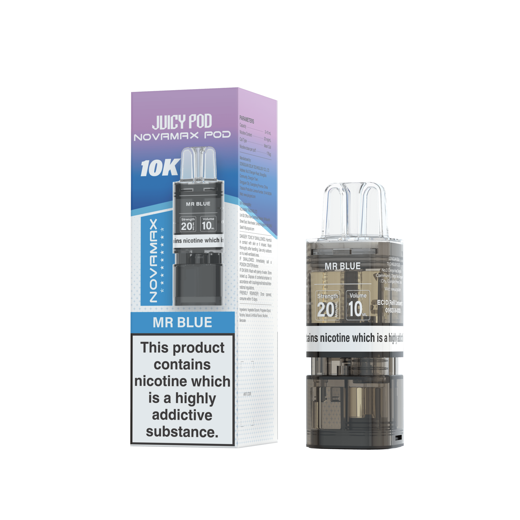 Juicy Pod Novamax 10k Replacement Pods - 10 pack - Mr Blue