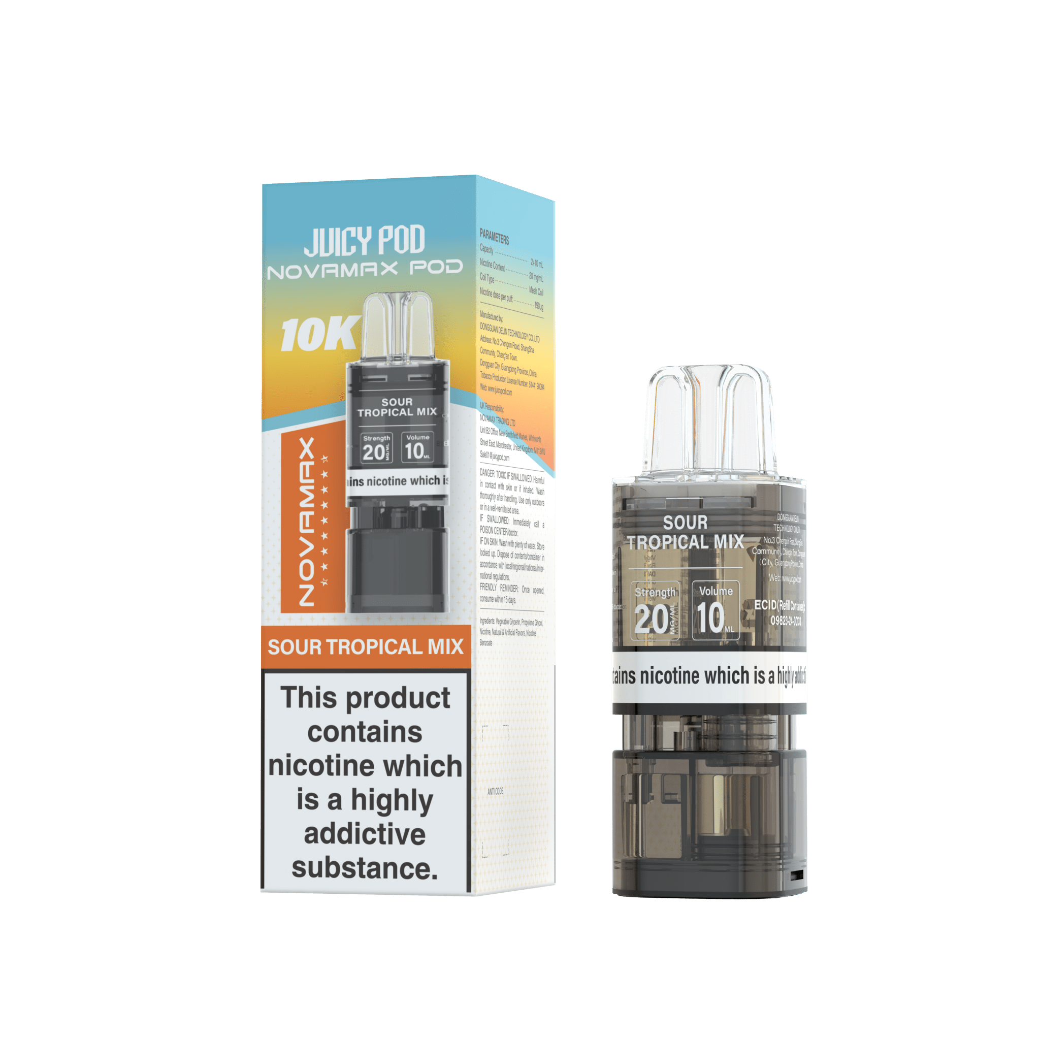 Juicy Pod Novamax 10k Replacement Pods - 10 pack - Sour Tropical Mix