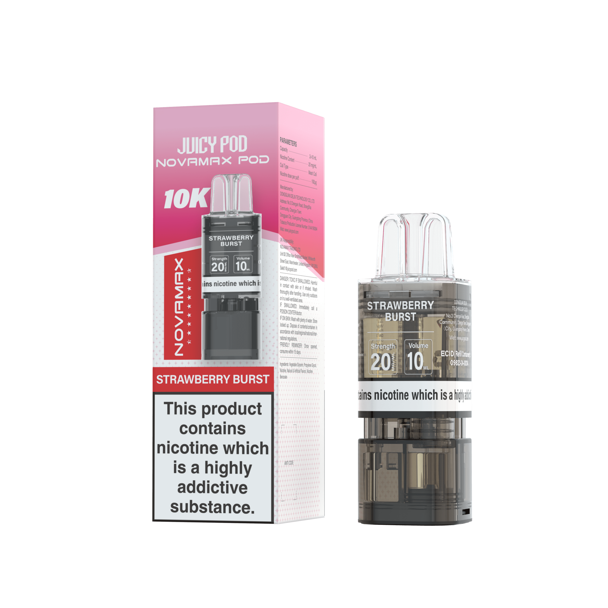 Juicy Pod Novamax 10k Replacement Pods - 10 pack - Strawberry Burst