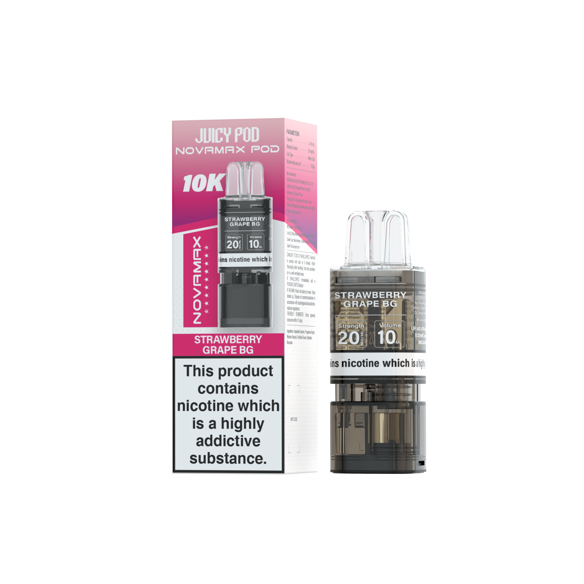 Juicy Pod Novamax 10k Replacement Pods - 10 pack - Strawberry Grape BG