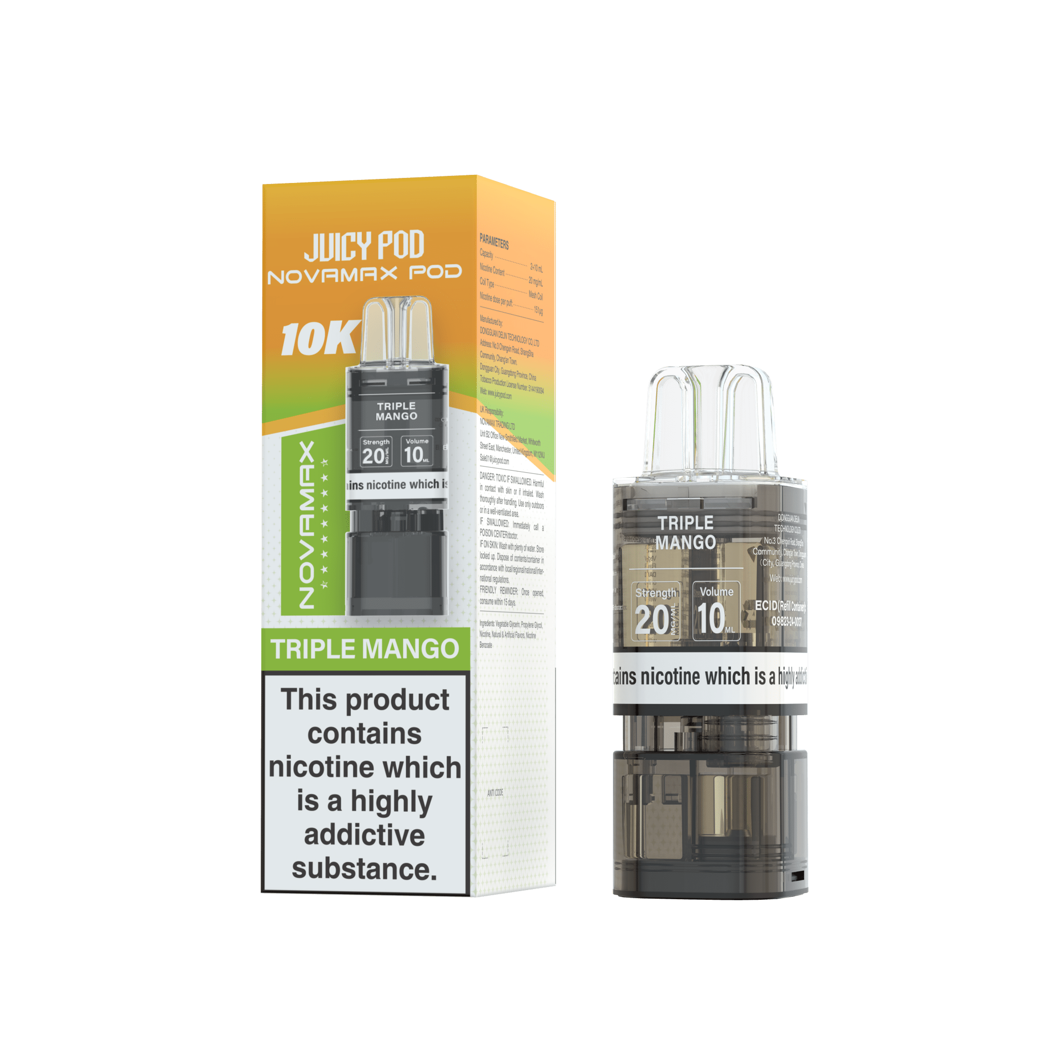 Juicy Pod Novamax 10k Replacement Pods - 10 pack - Triple Mango