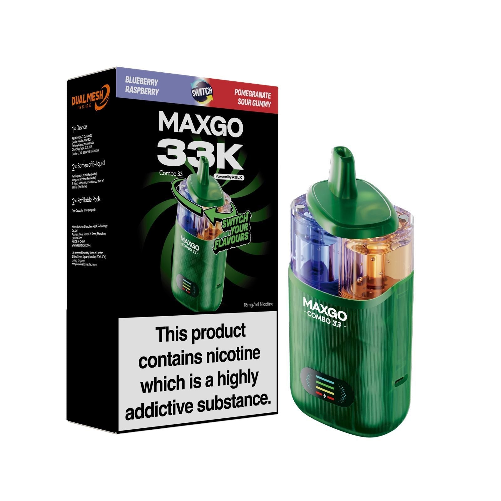 MAXGO 33k Prefilled Vape Kit Box of 5 - Blueberry Raspberry / Pomegranate Sour Gummy