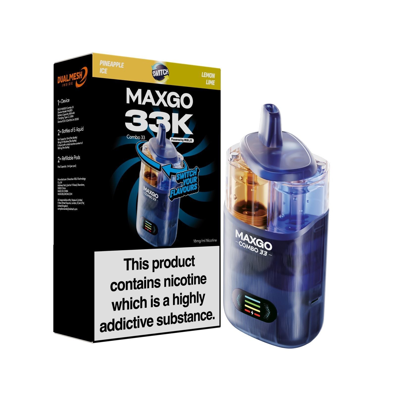 MAXGO 33k Prefilled Vape Kit Box of 5 - Pineapple Ice / Lemon Lime