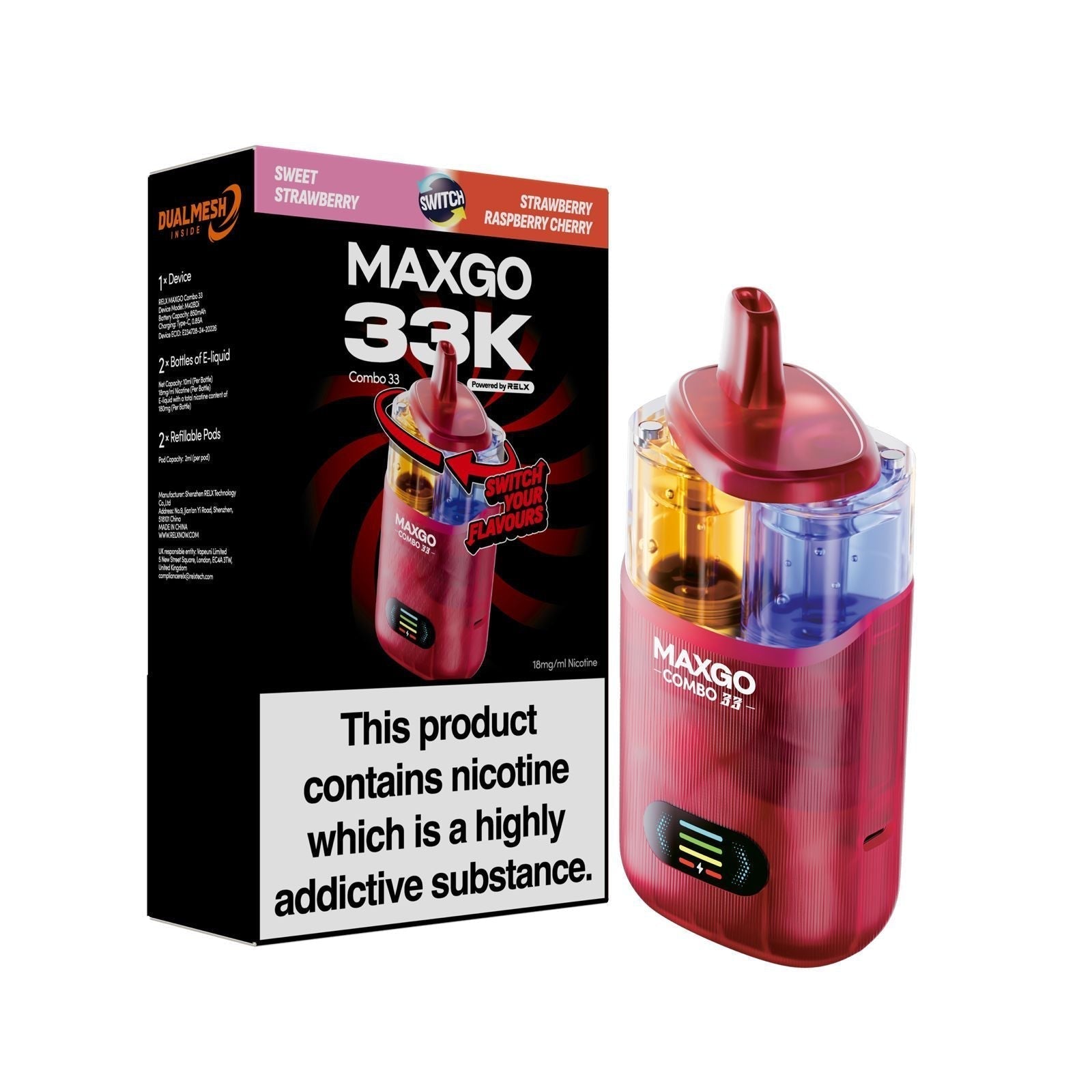 MAXGO 33k Prefilled Vape Kit Box of 5 - Sweet Strawberry / Strawberry Raspberry Cherry
