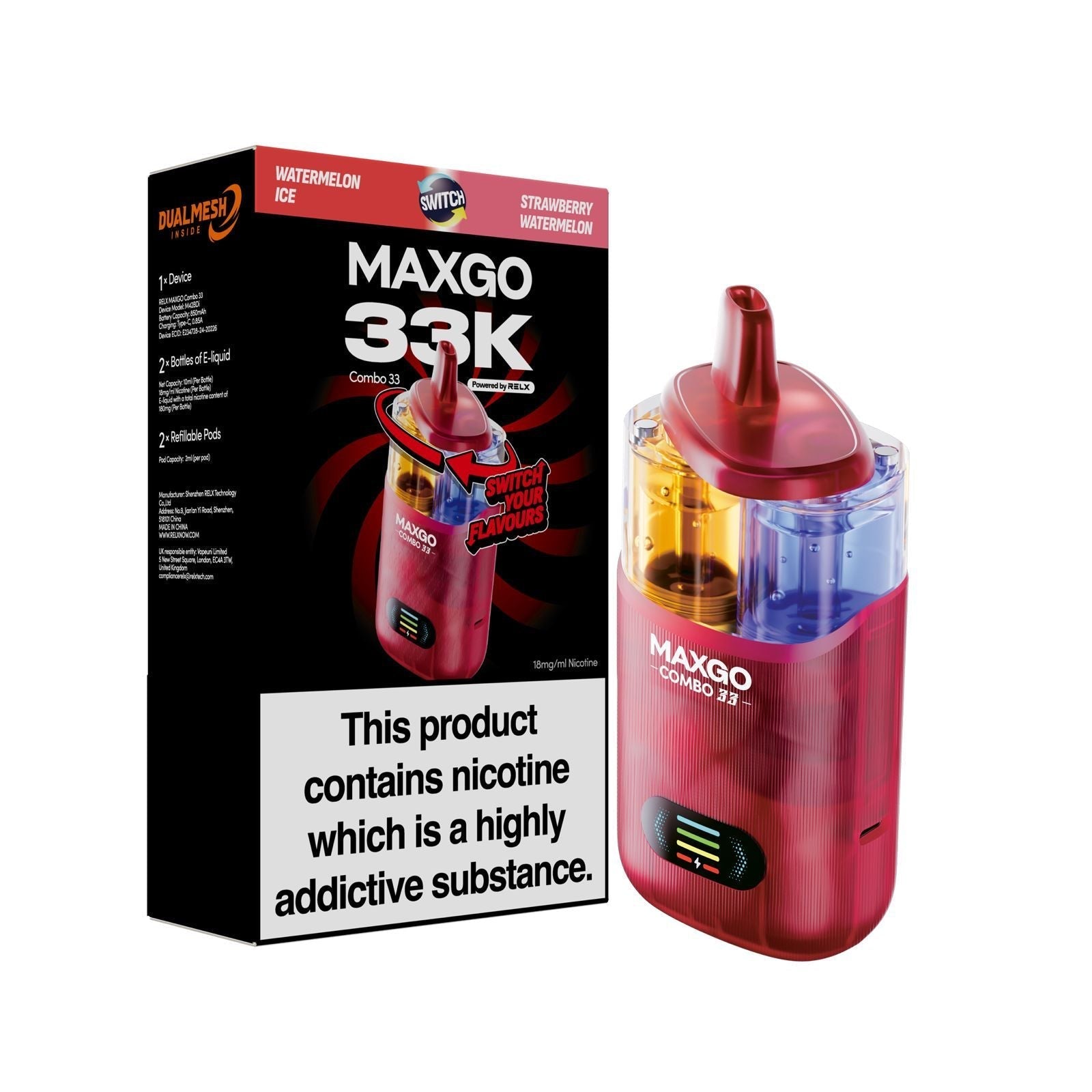 MAXGO 33k Prefilled Vape Kit Box of 5 - Watermelon Ice / Strawberry Watermelon