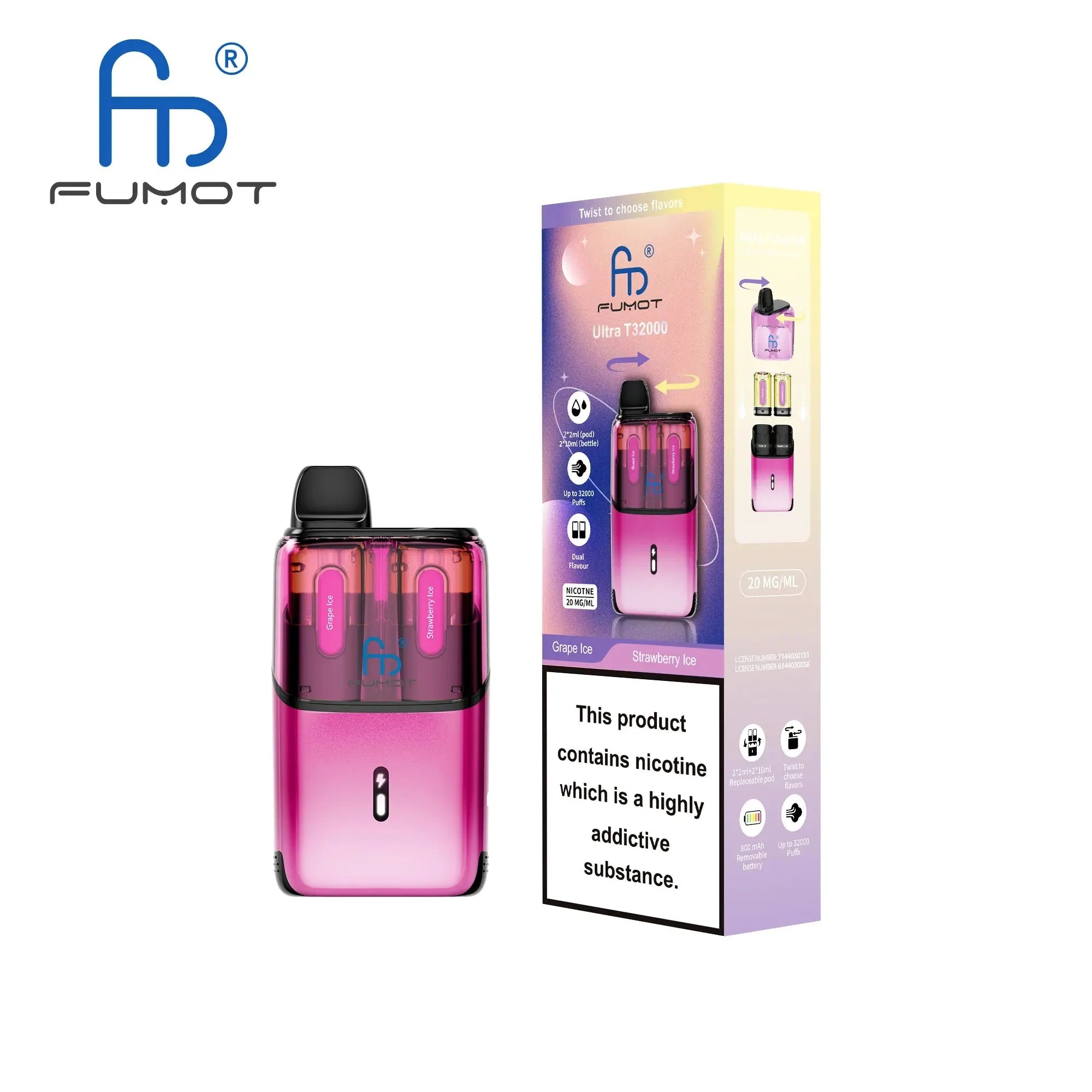RandM Fumot T32000 Ultra Vape Kit Box of 5 - Grape Ice & Strawberry Ice