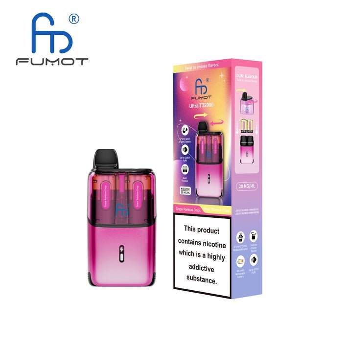 RandM Fumot T32000 Ultra Vape Kit Box of 5 - Grape Rainbow Drops / Straw Rainbow Drops
