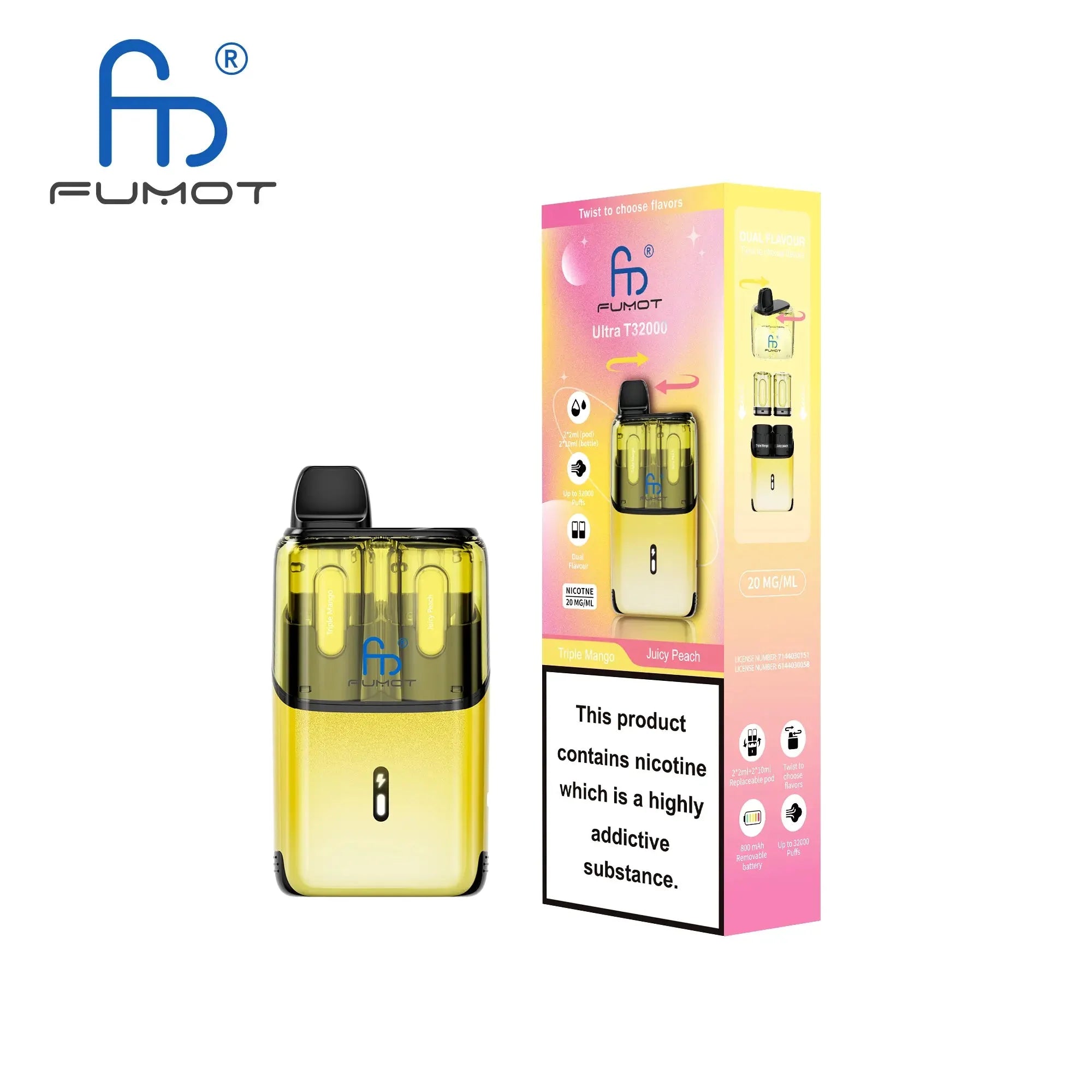 RandM Fumot T32000 Ultra Vape Kit Box of 5 - Triple Mango / Juicy Peach