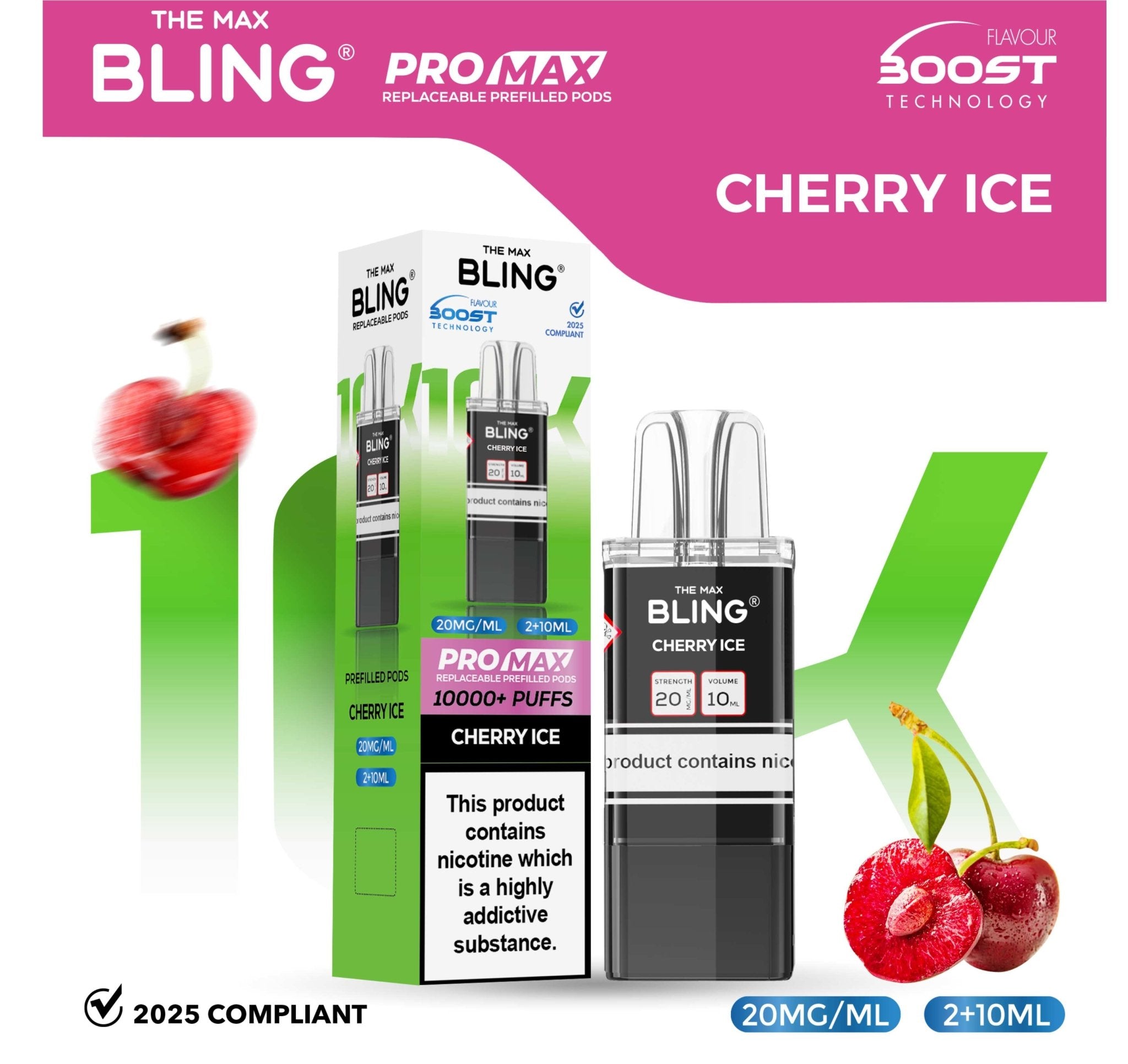 The Bling 10k Pro Max Replacement Pods (BOX OF 5) - Cherry Ice