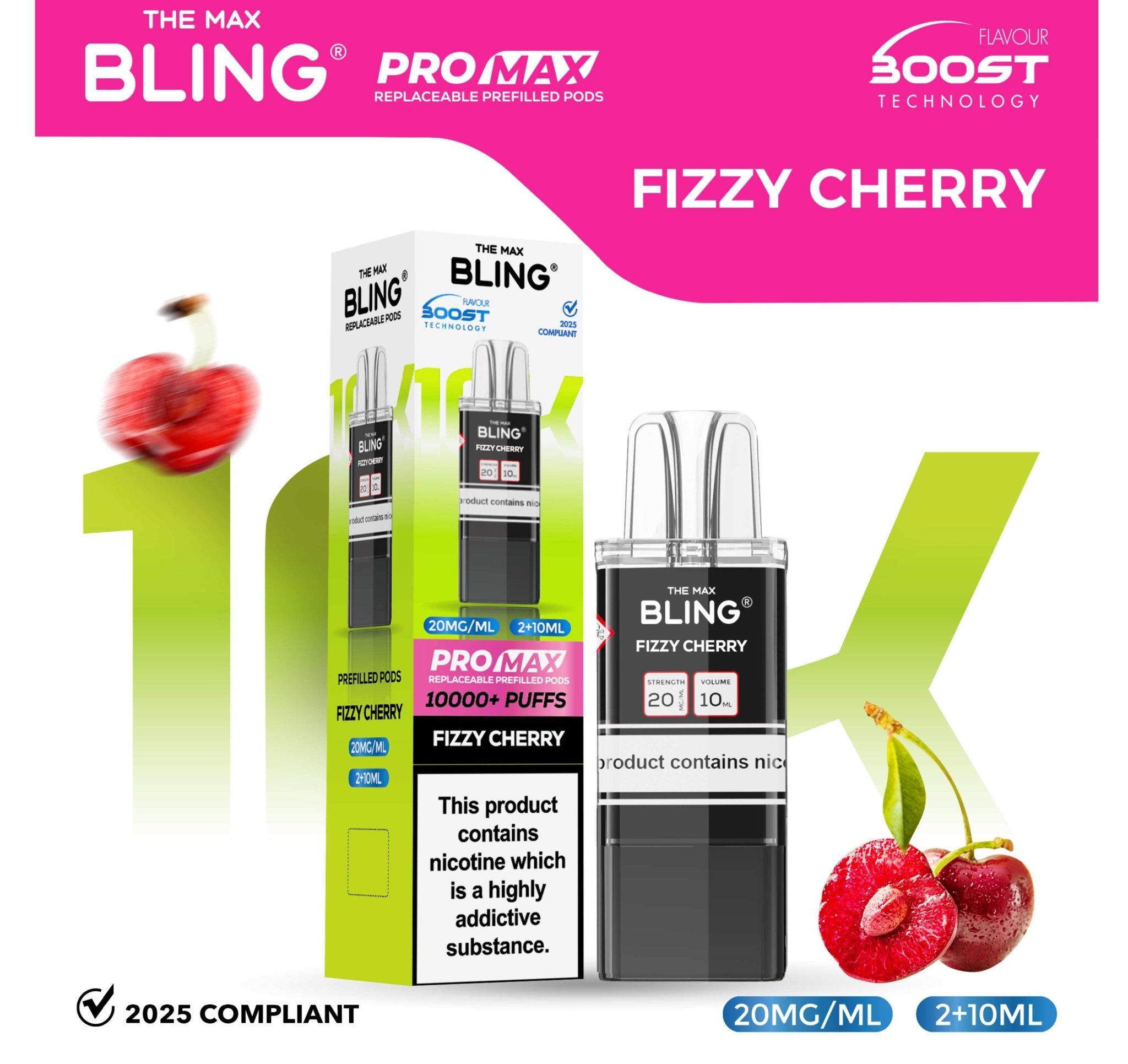 The Bling 10k Pro Max Replacement Pods (BOX OF 5) - Fizzy Cherry