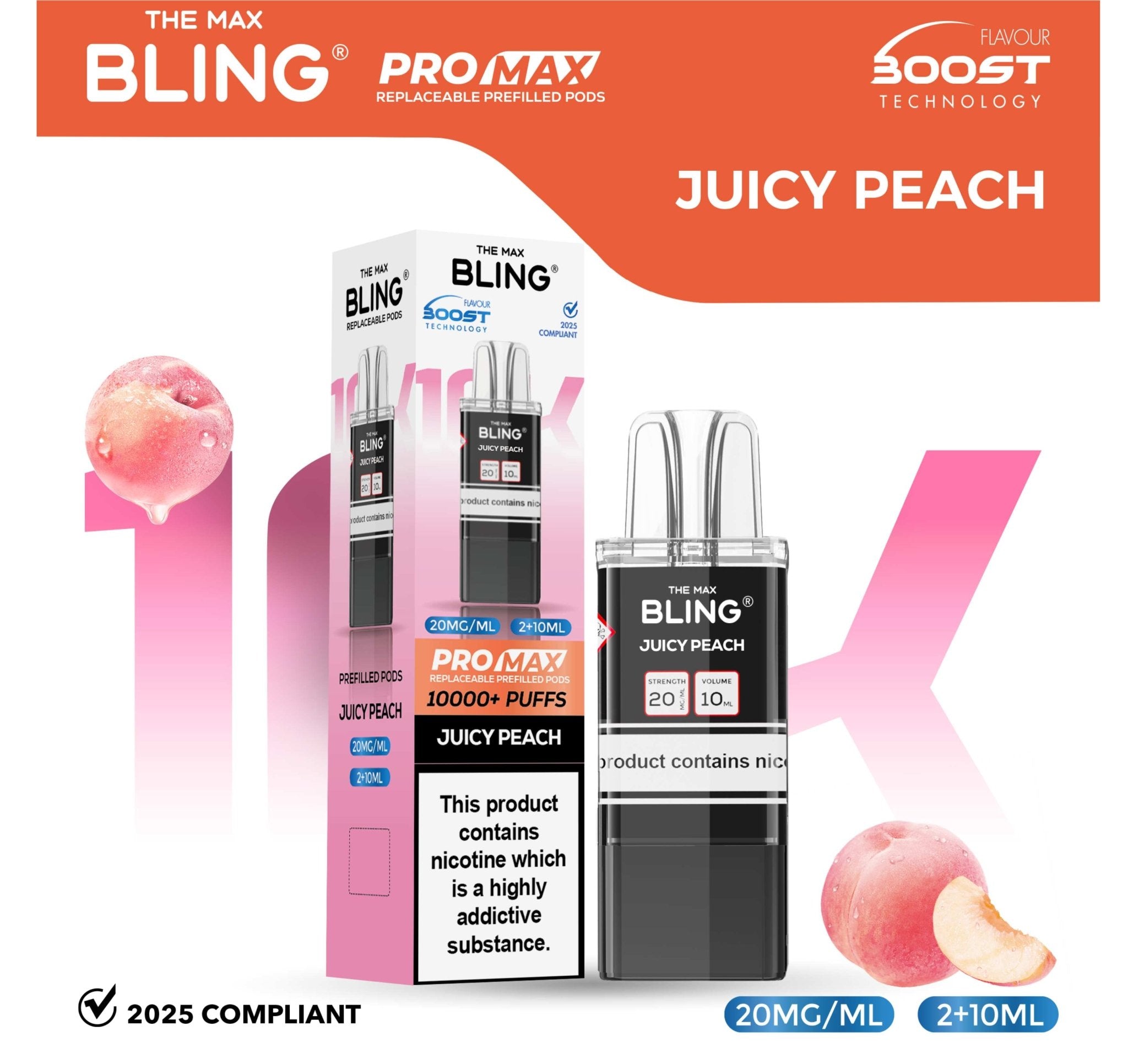 The Bling 10k Pro Max Replacement Pods (BOX OF 5) - Juicy Peach