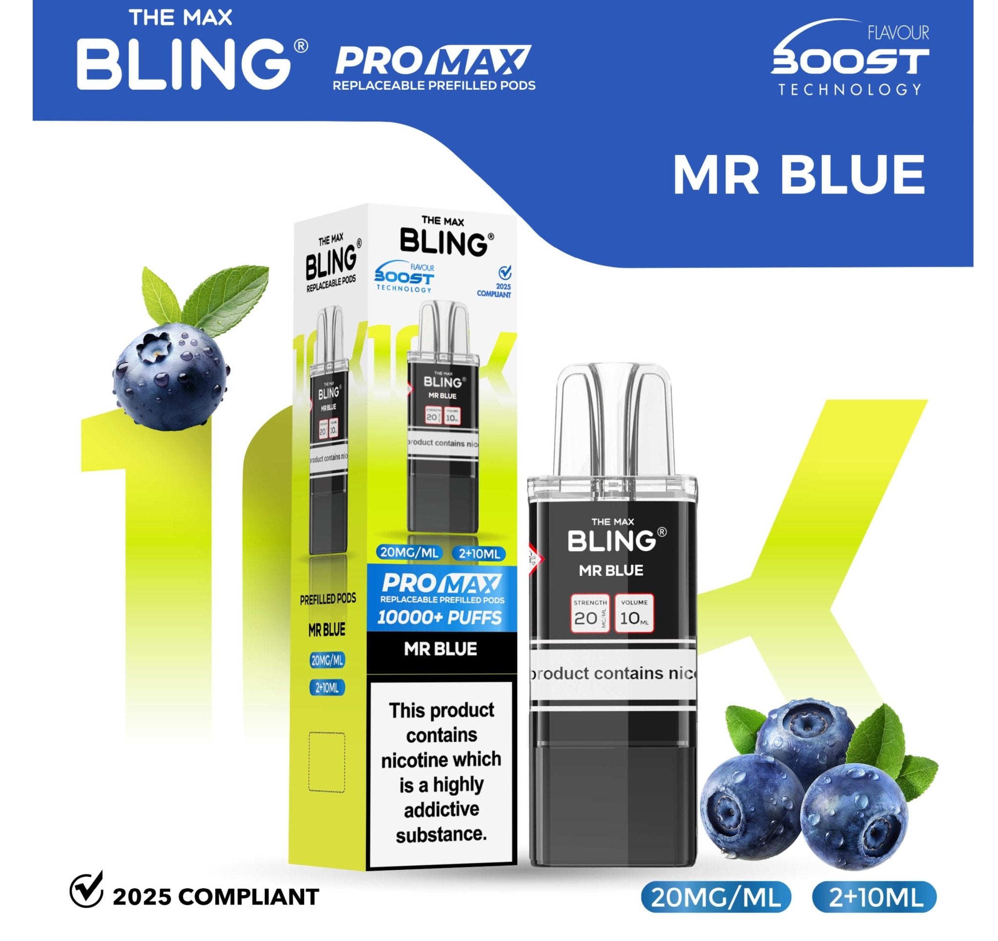 The Bling 10k Pro Max Replacement Pods (BOX OF 5) - Mr Blue
