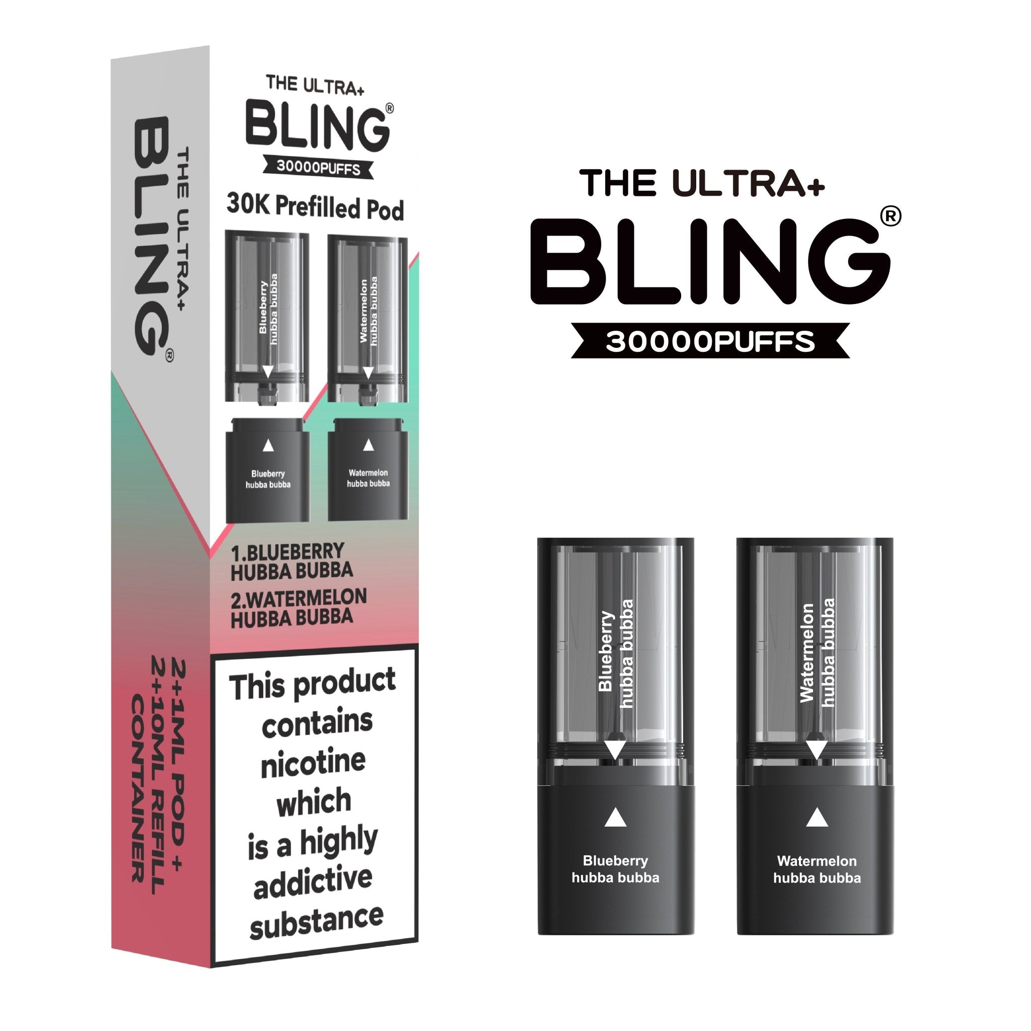The Bling Ultra Plus 30k Replacement Pods Pack of 5 - Blueberry Hubba Bubba/Watermelon Hubba Bubba