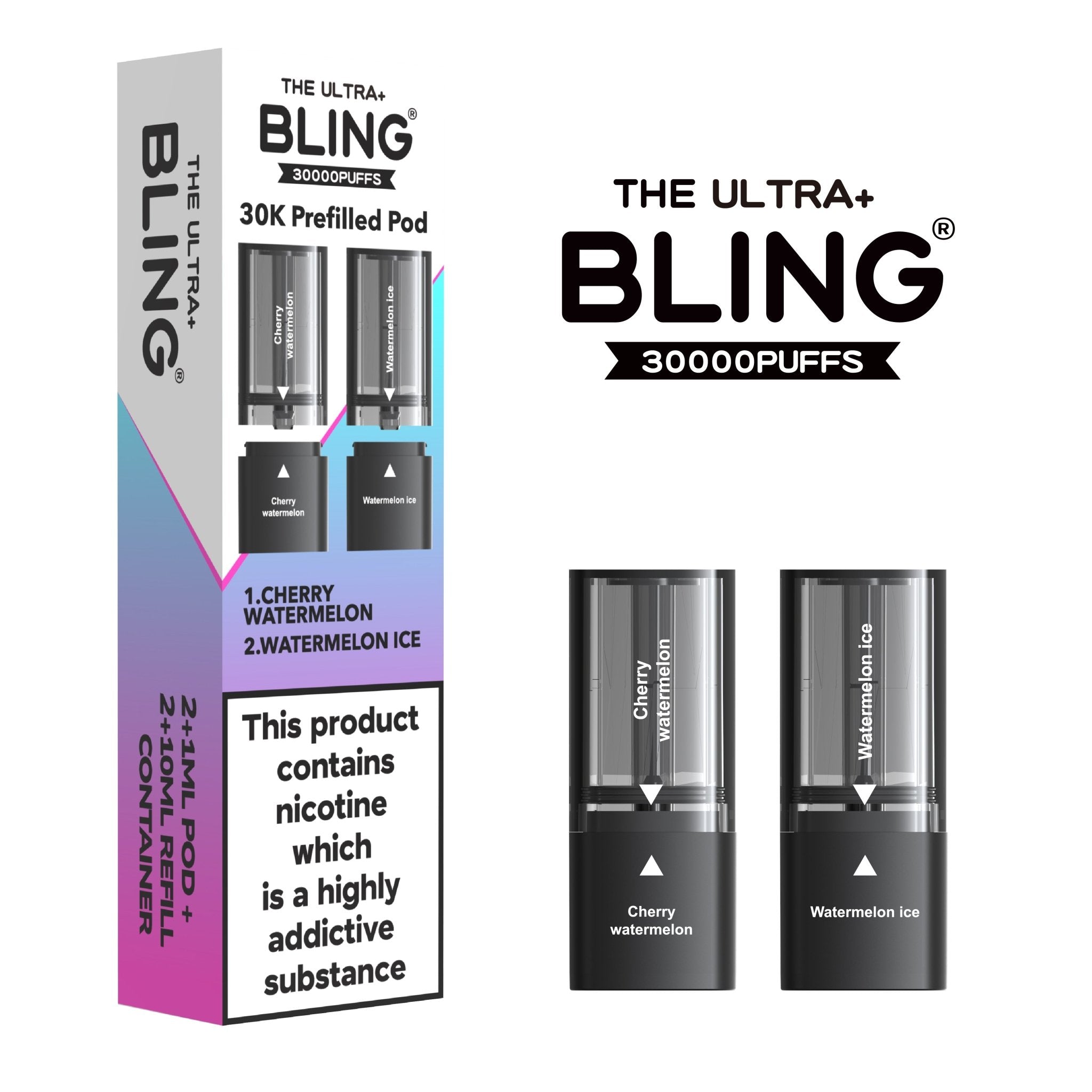 The Bling Ultra Plus 30k Replacement Pods Pack of 5 - Cherry Watermelon/Watermelon Ice