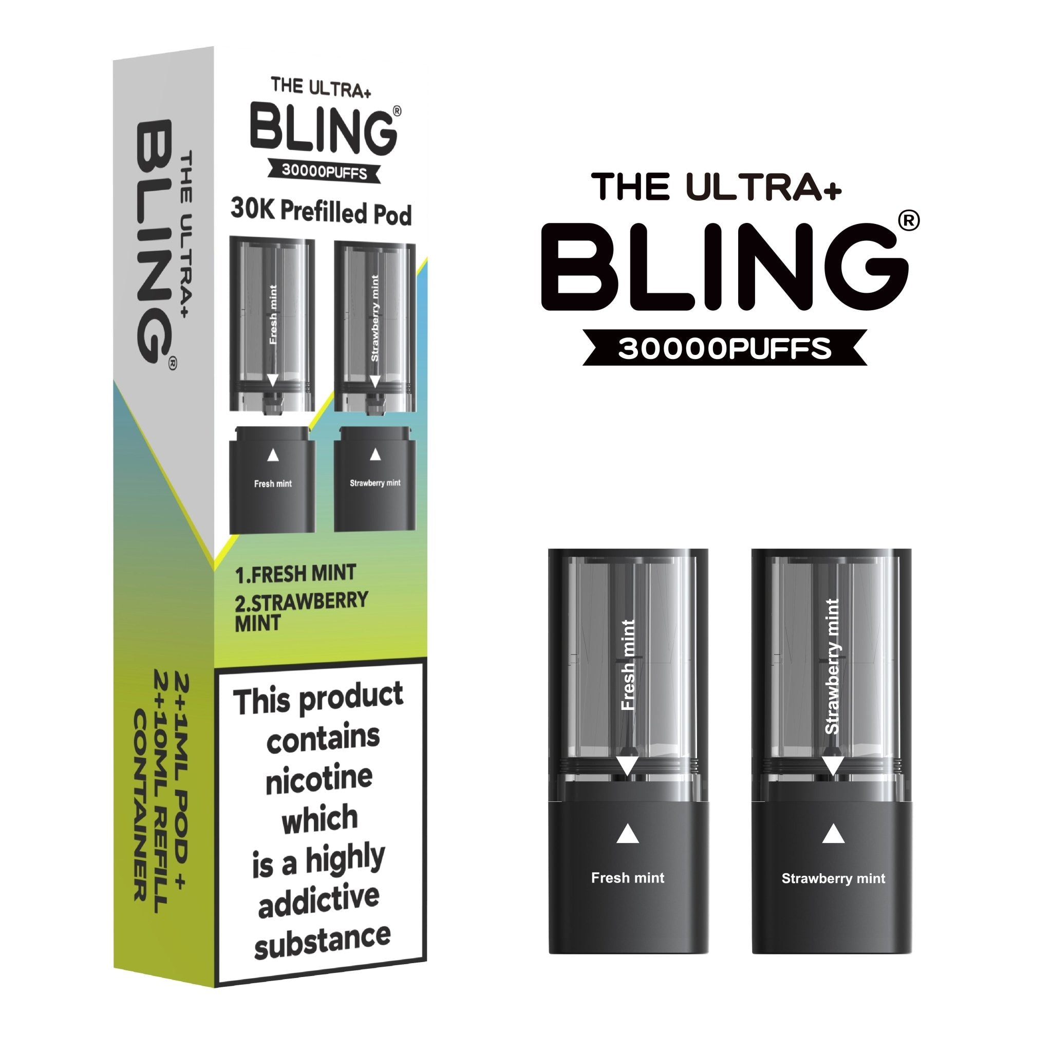 The Bling Ultra Plus 30k Replacement Pods Pack of 5 - Fresh Mint/Strawberry Mint