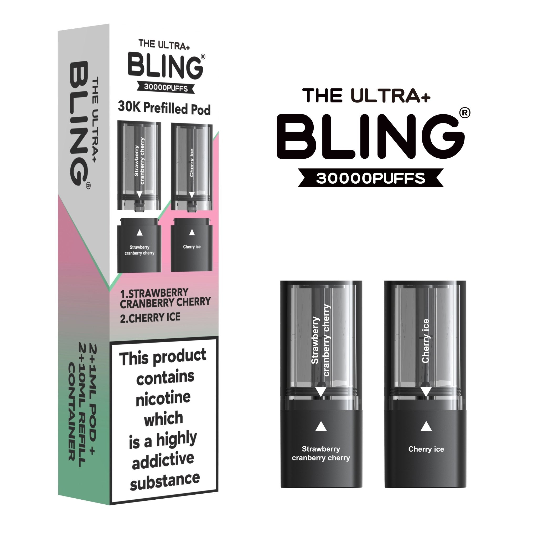 The Bling Ultra Plus 30k Replacement Pods Pack of 5 - Strawberry Cranberry Cherry/Cherry Ice