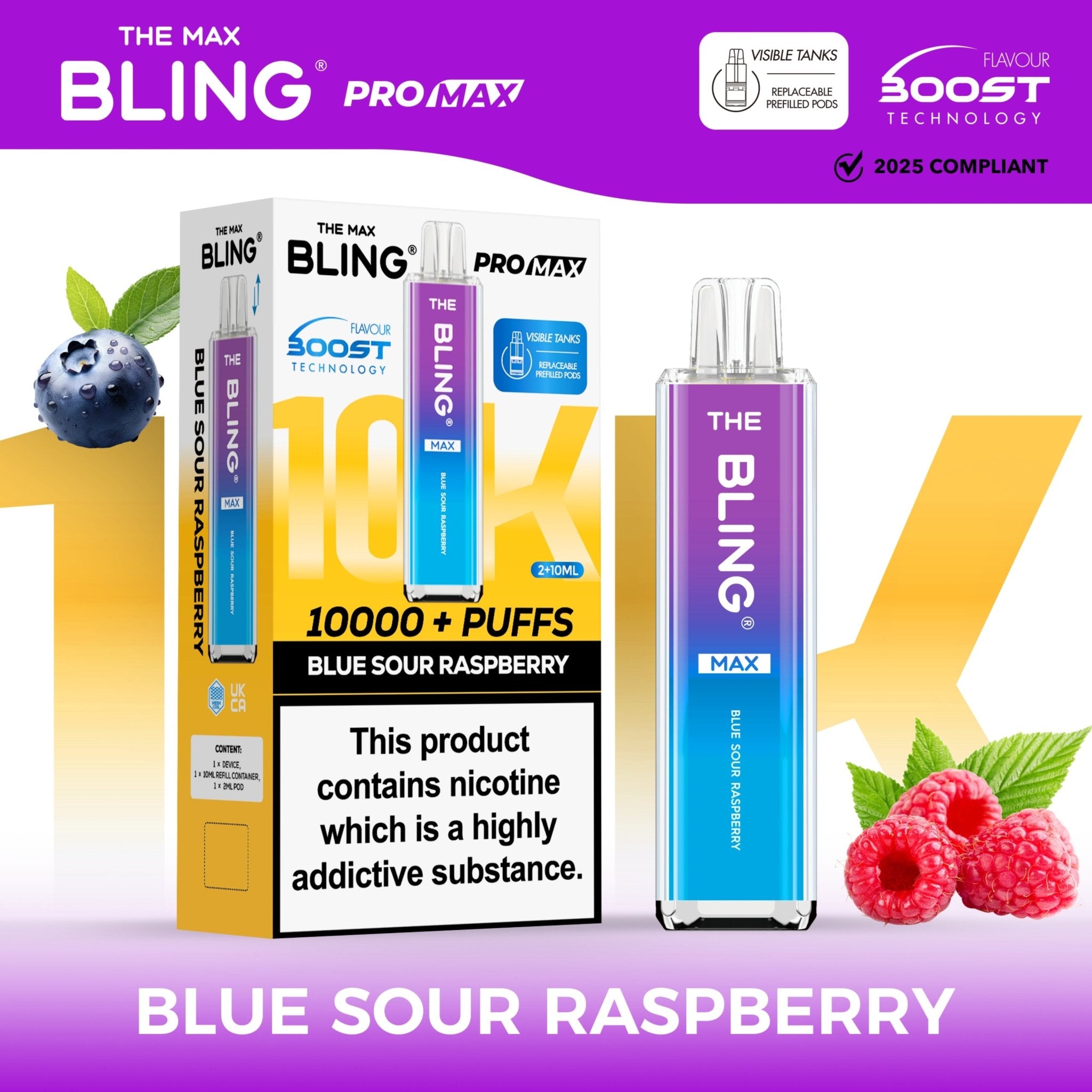 The Crystal Bling Max 10000 Prefilled Vape Pod Kit Box of 5 - Blue Sour Raspberry