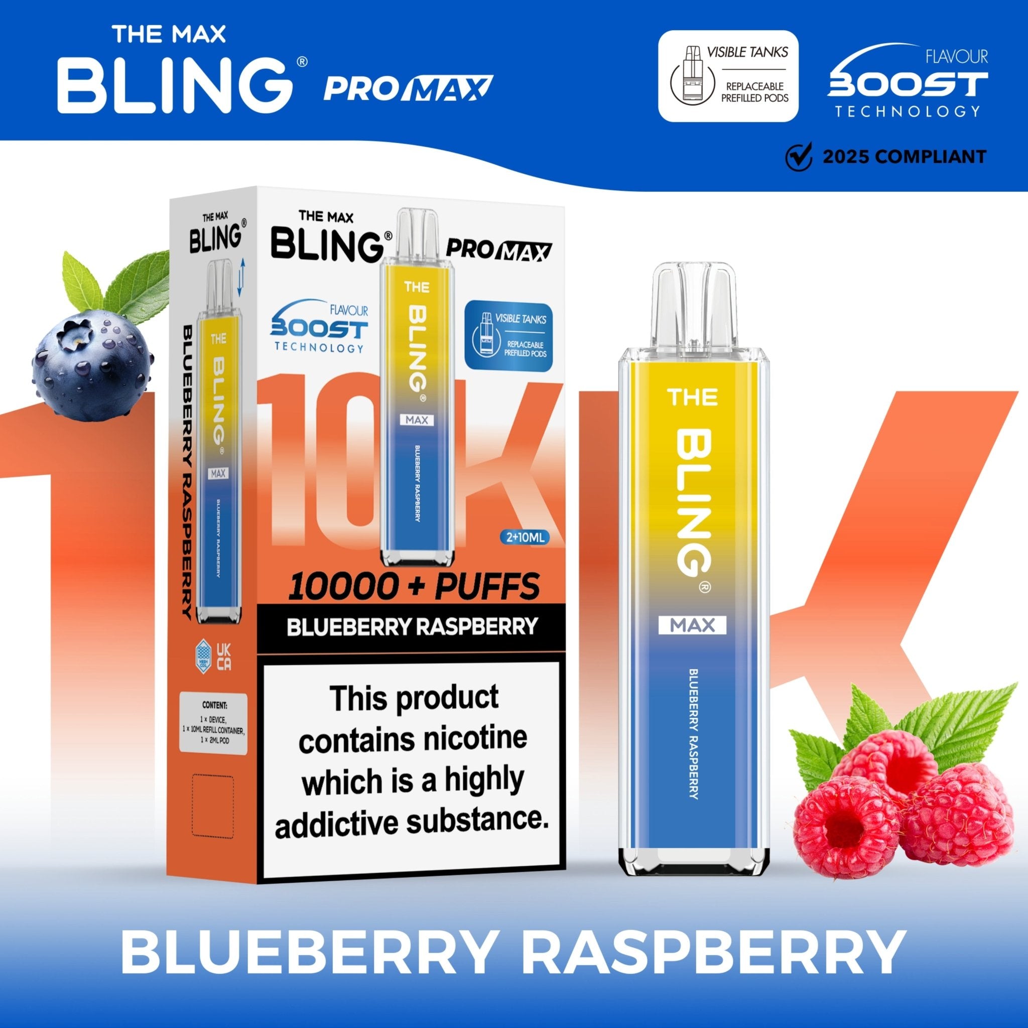 The Crystal Bling Max 10000 Prefilled Vape Pod Kit Box of 5 - Blueberry Raspberry