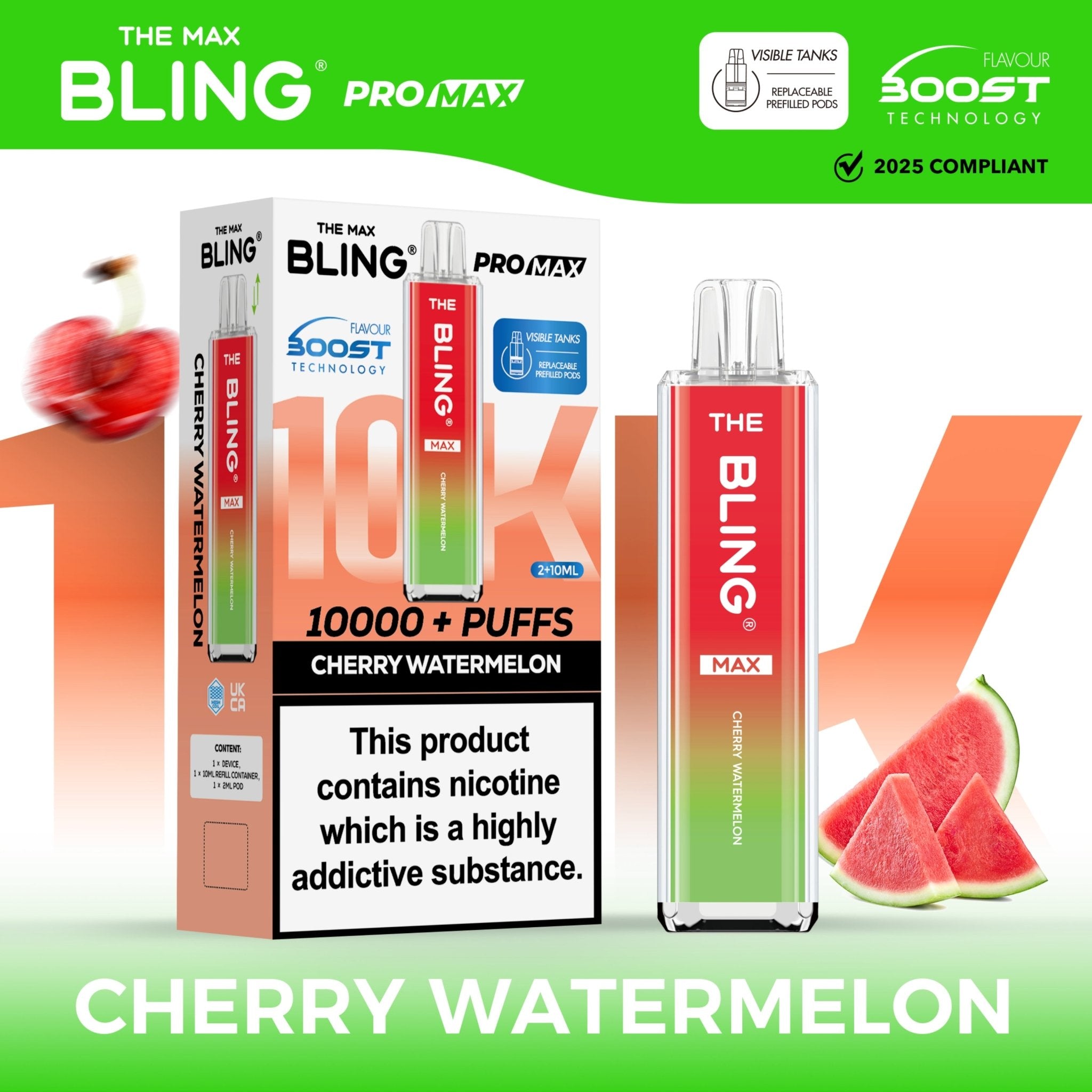 The Crystal Bling Max 10000 Prefilled Vape Pod Kit Box of 5 - Cherry Watermelon