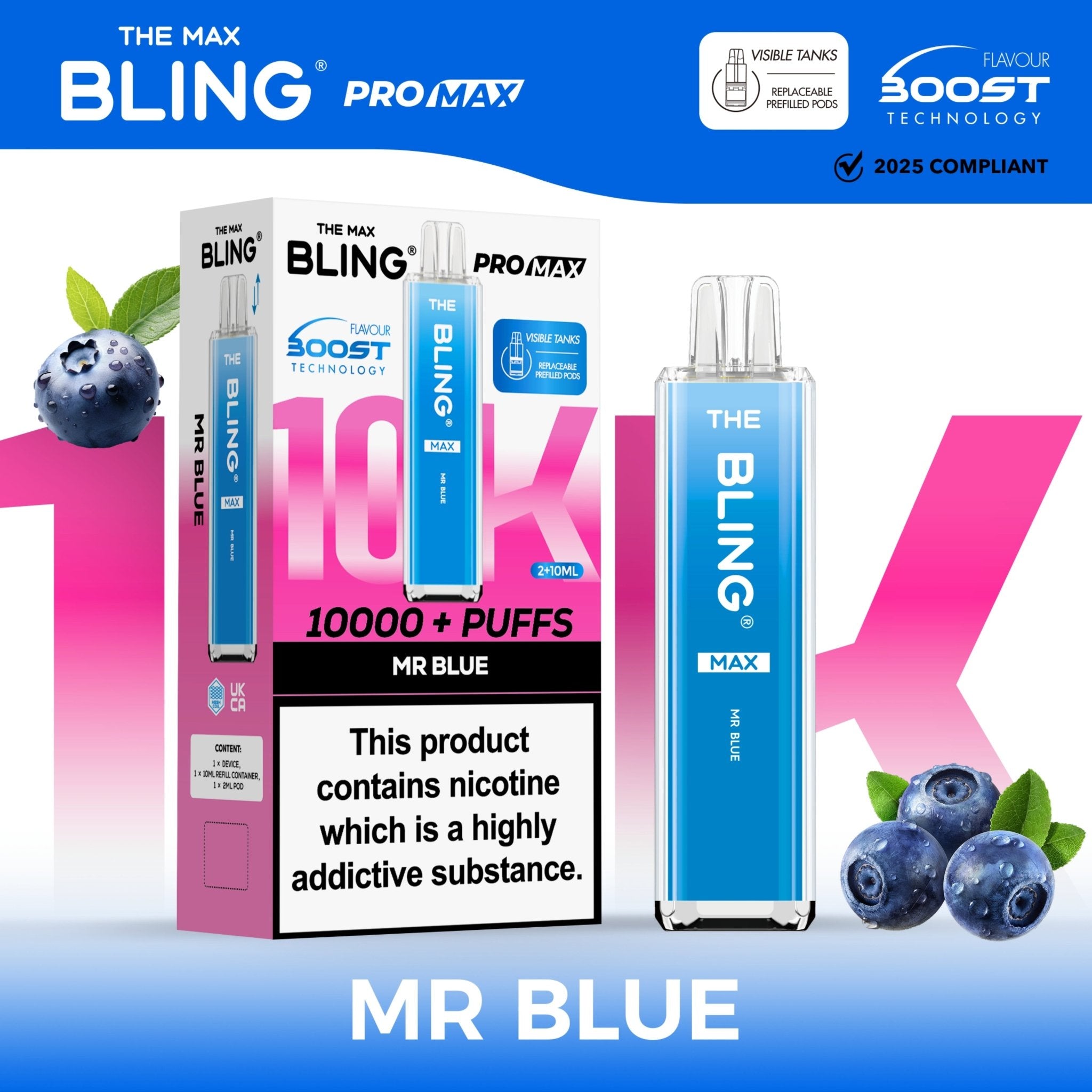 The Crystal Bling Max 10000 Prefilled Vape Pod Kit Box of 5 - Mr Blue