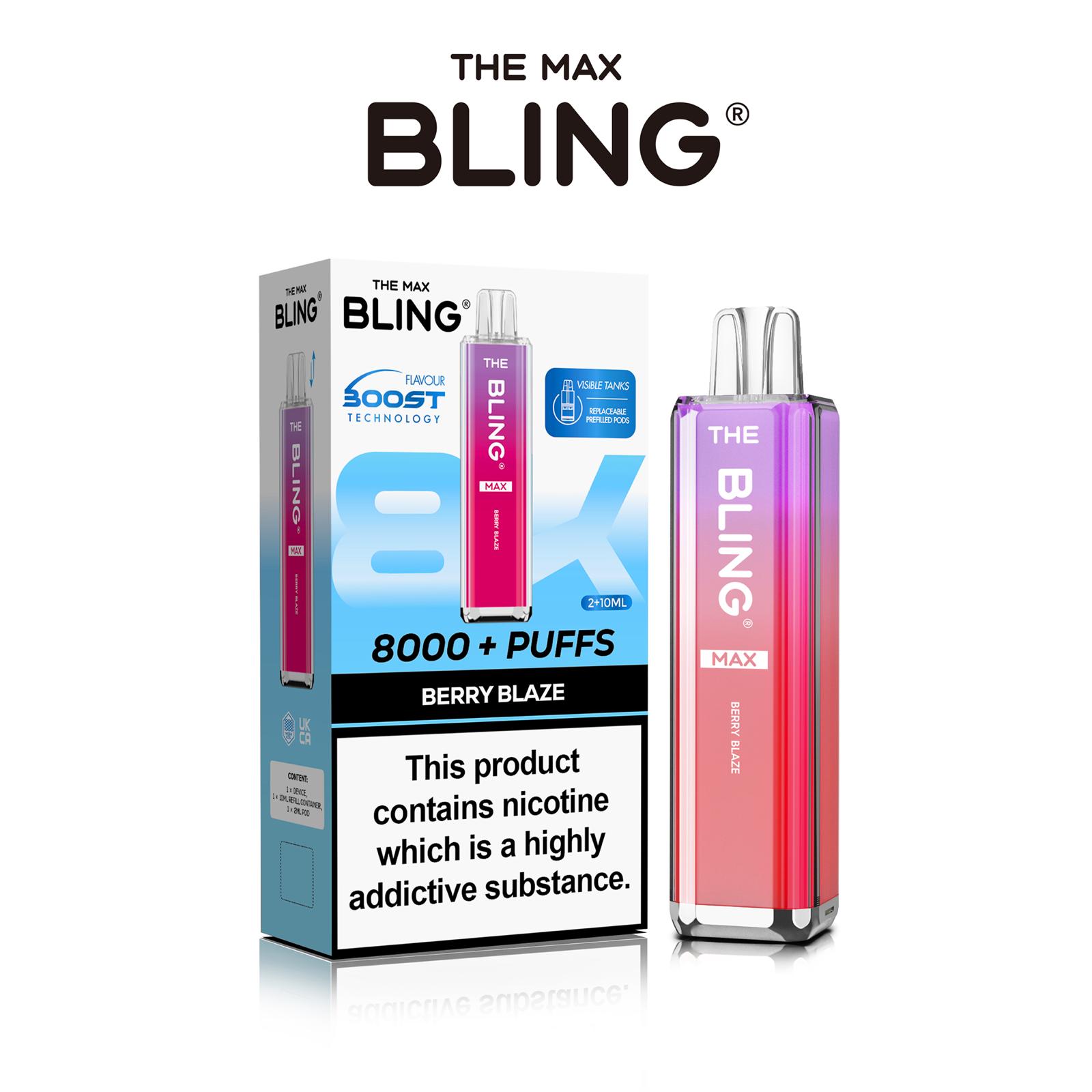 The Crystal Bling Max 8000 Prefilled Vape Pod Kit Box of 5 - Berry Blaze