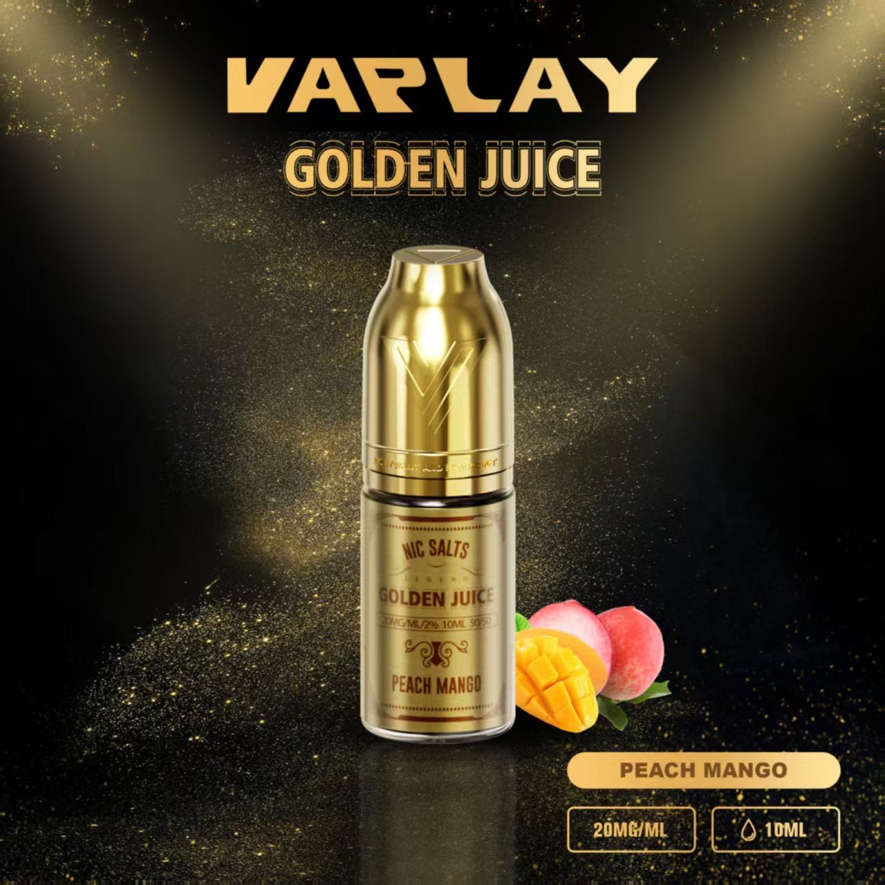 Vaplay Golden Juice Nic Salt 10ml E - Liquid Box of 10 - Peach Mango