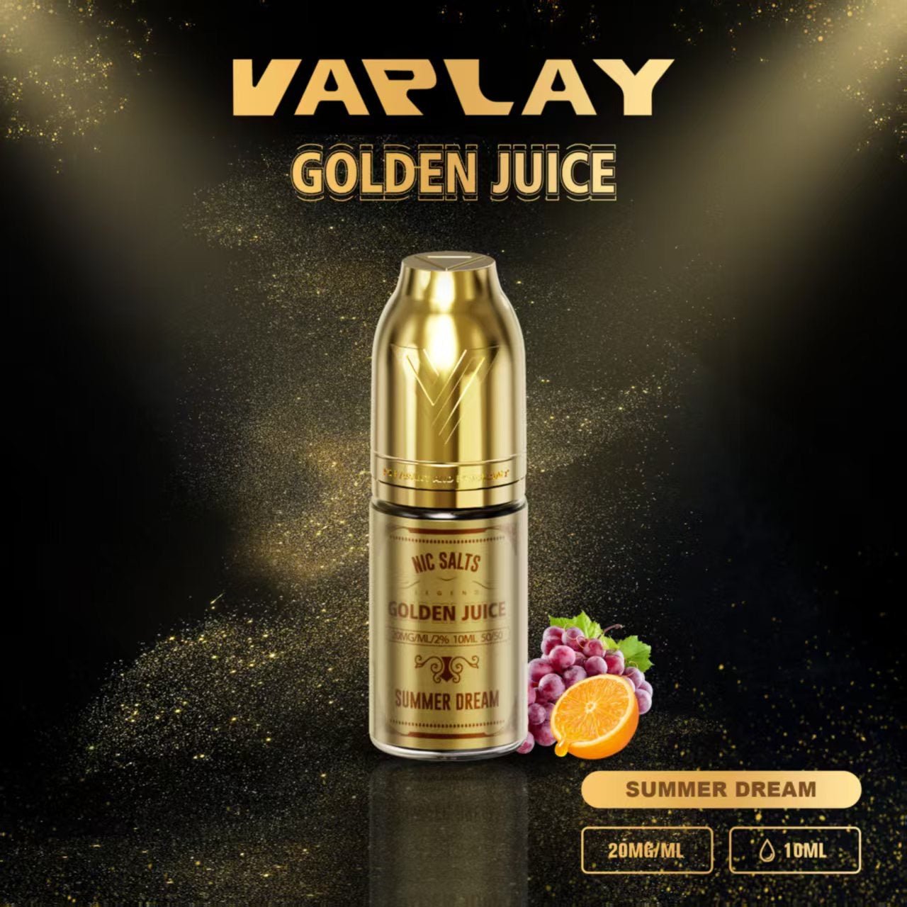 Vaplay Golden Juice Nic Salt 10ml E - Liquid Box of 10 - Strawberry Raspberry Cherry