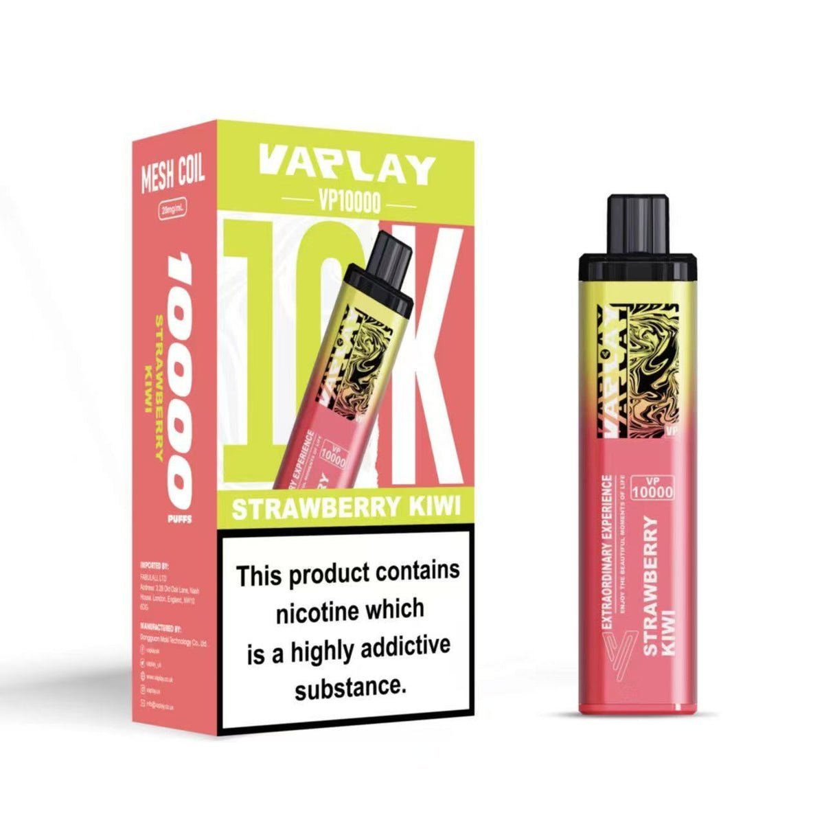 Vaplay VP10000 Prefilled Pod Vape Kit Box of 5 - Strawberry Kiwi