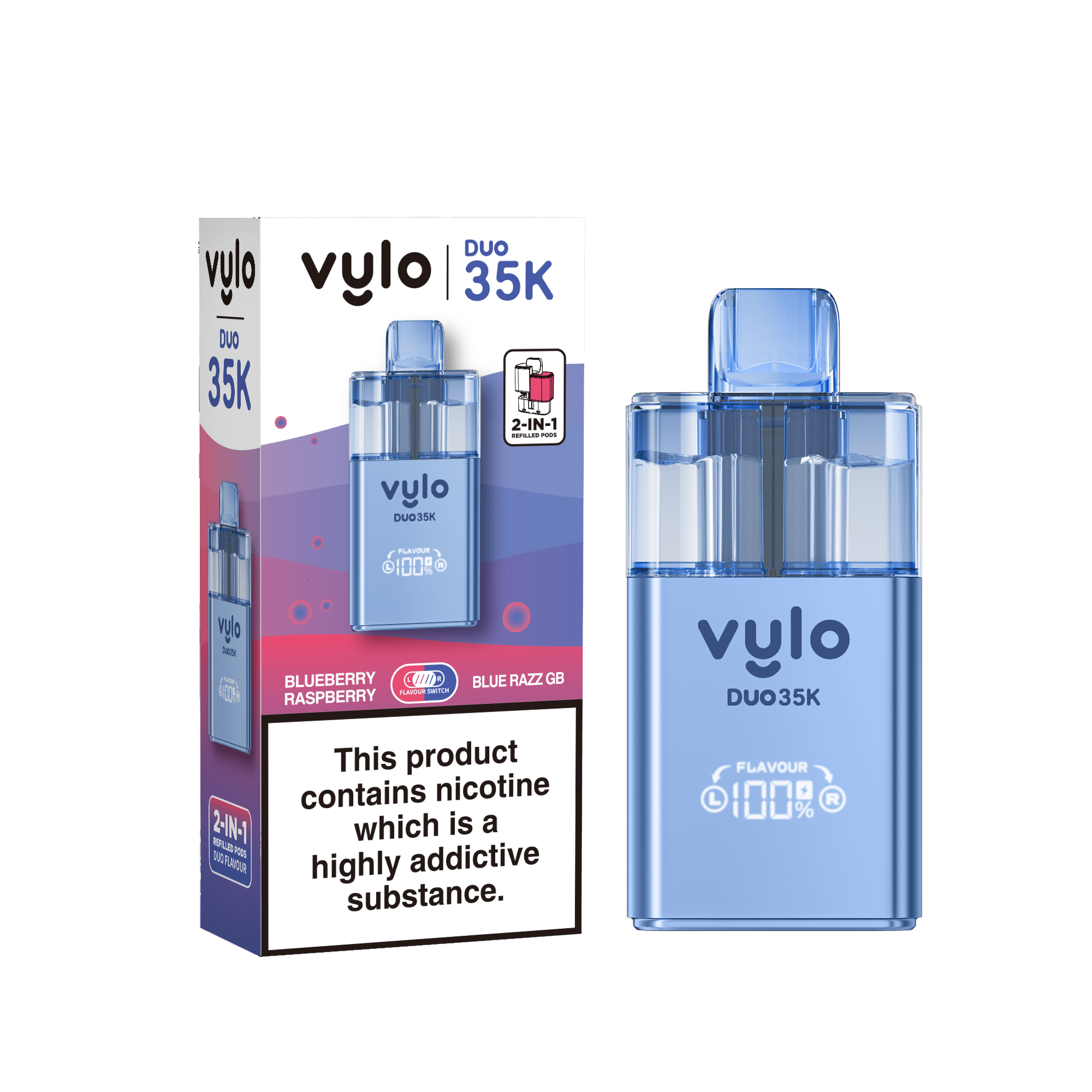 Vylo Duo 35k Prefilled Pod Kit Box of 5 - Blueberry Rasoberry/Blue Razz GB