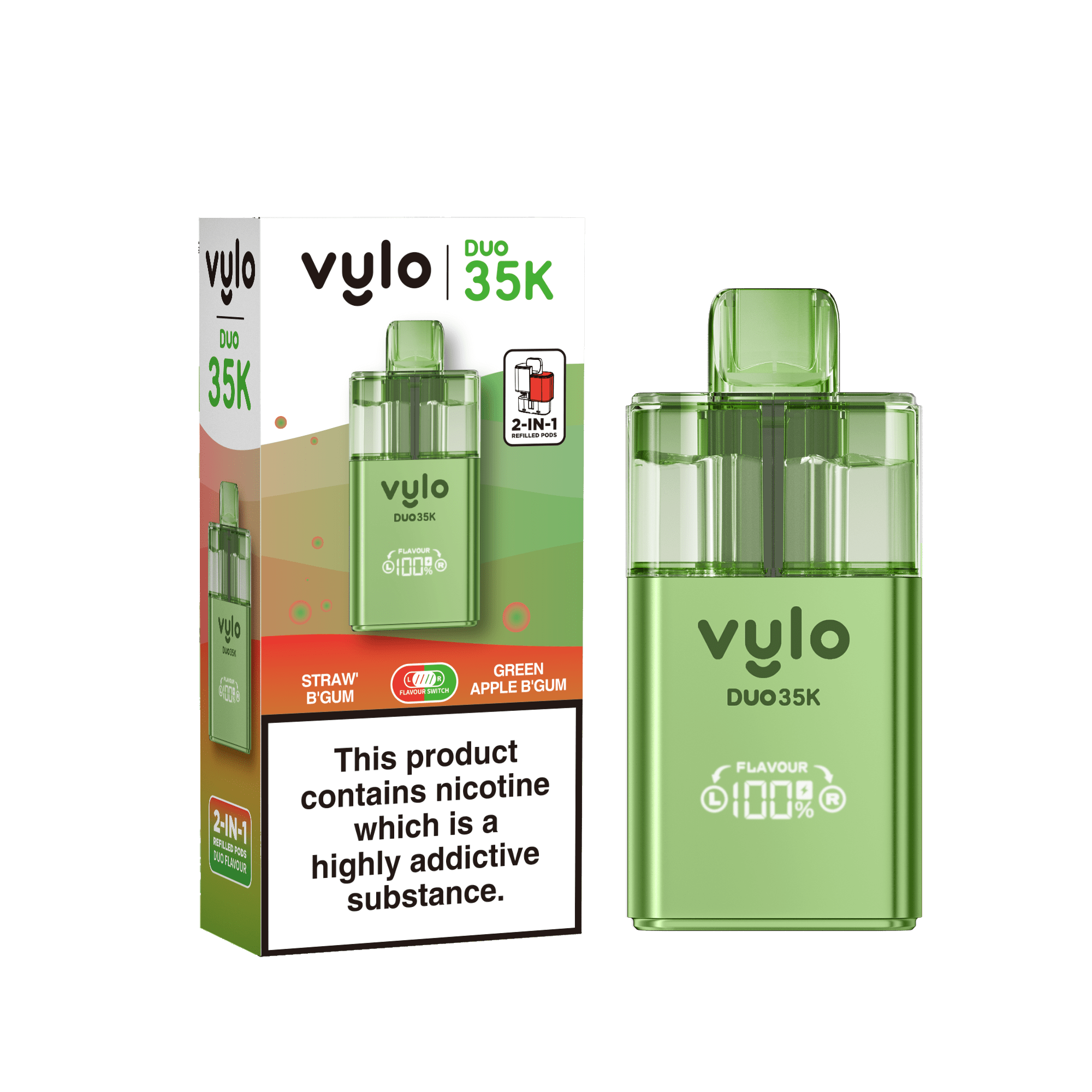 Vylo Duo 35k Prefilled Pod Kit Box of 5 - Straw'B Gum/Green Apple B'Gum