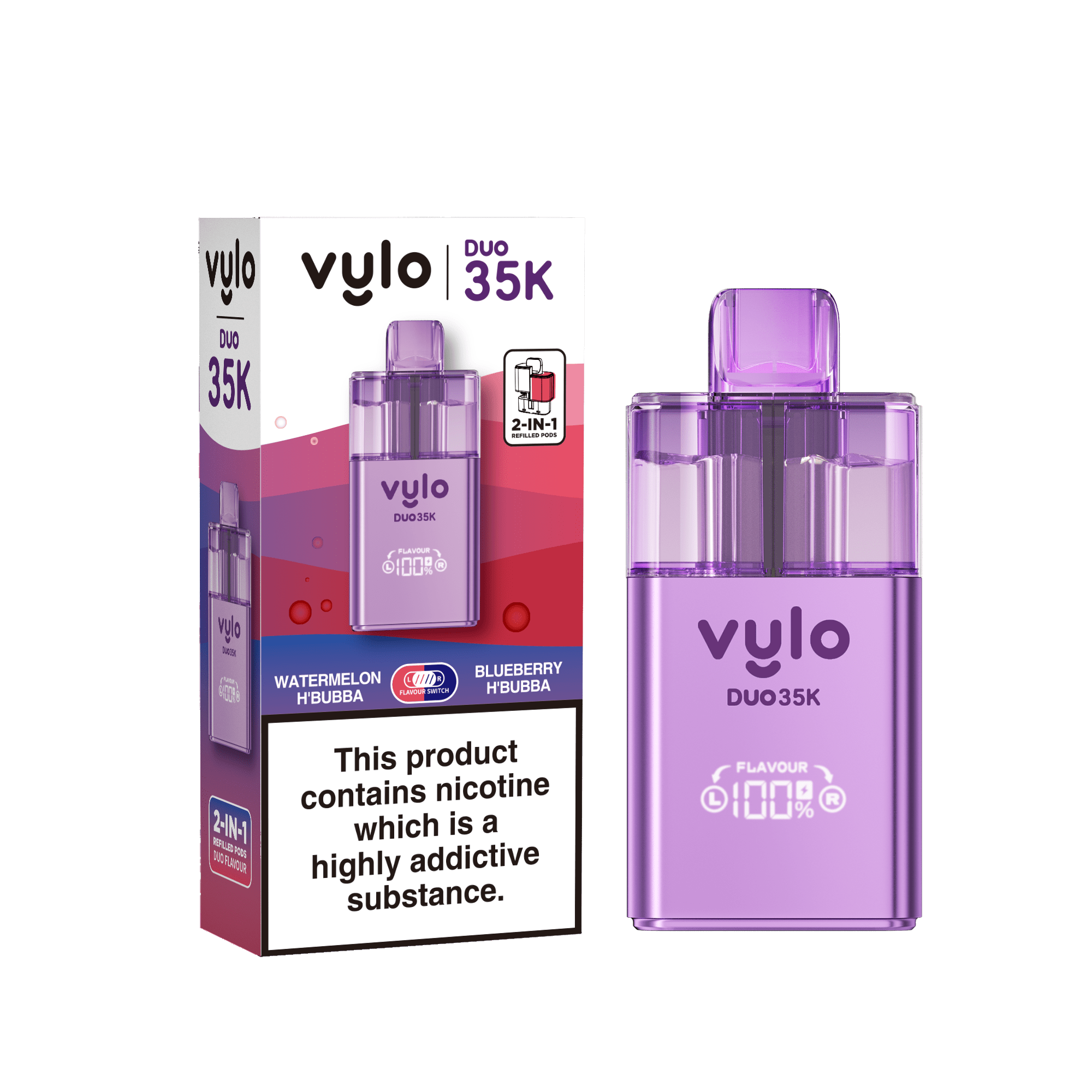 Vylo Duo 35k Prefilled Pod Kit Box of 5 - Watermelon H'Bubba/Blueberry H'Bubba